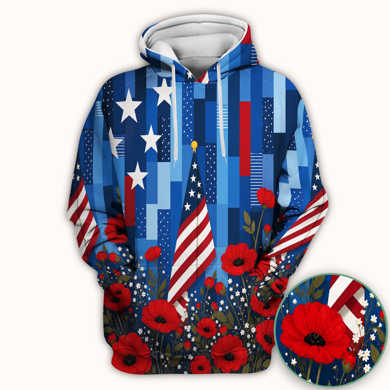 Patriotic Nurse Flag Poppy Pattern Scrub Top, Breathable Fabrics Nursing Uniform