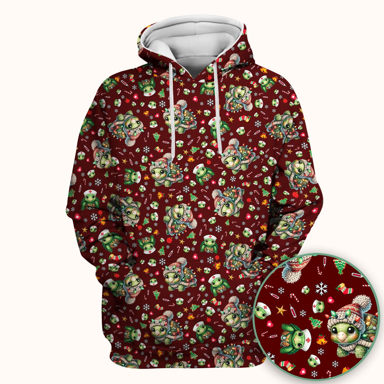 Christmas Turtle Scrub Top - Cute Funny Nurse Shirt - Holiday Medical Uniform for Women RN LPN CNA Gift Idea