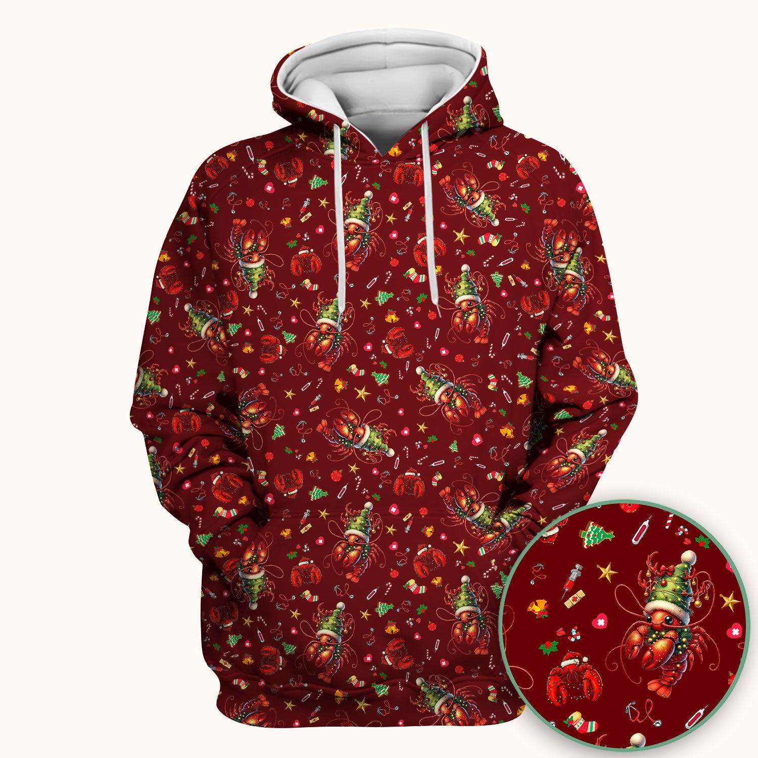 Whimsical Crawfish Christmas Scrub Top – Southern Christmas Cajun Holiday Crawfish Pattern – Cute Medical Uniform for Nurses, Vets And Healthcare Workers