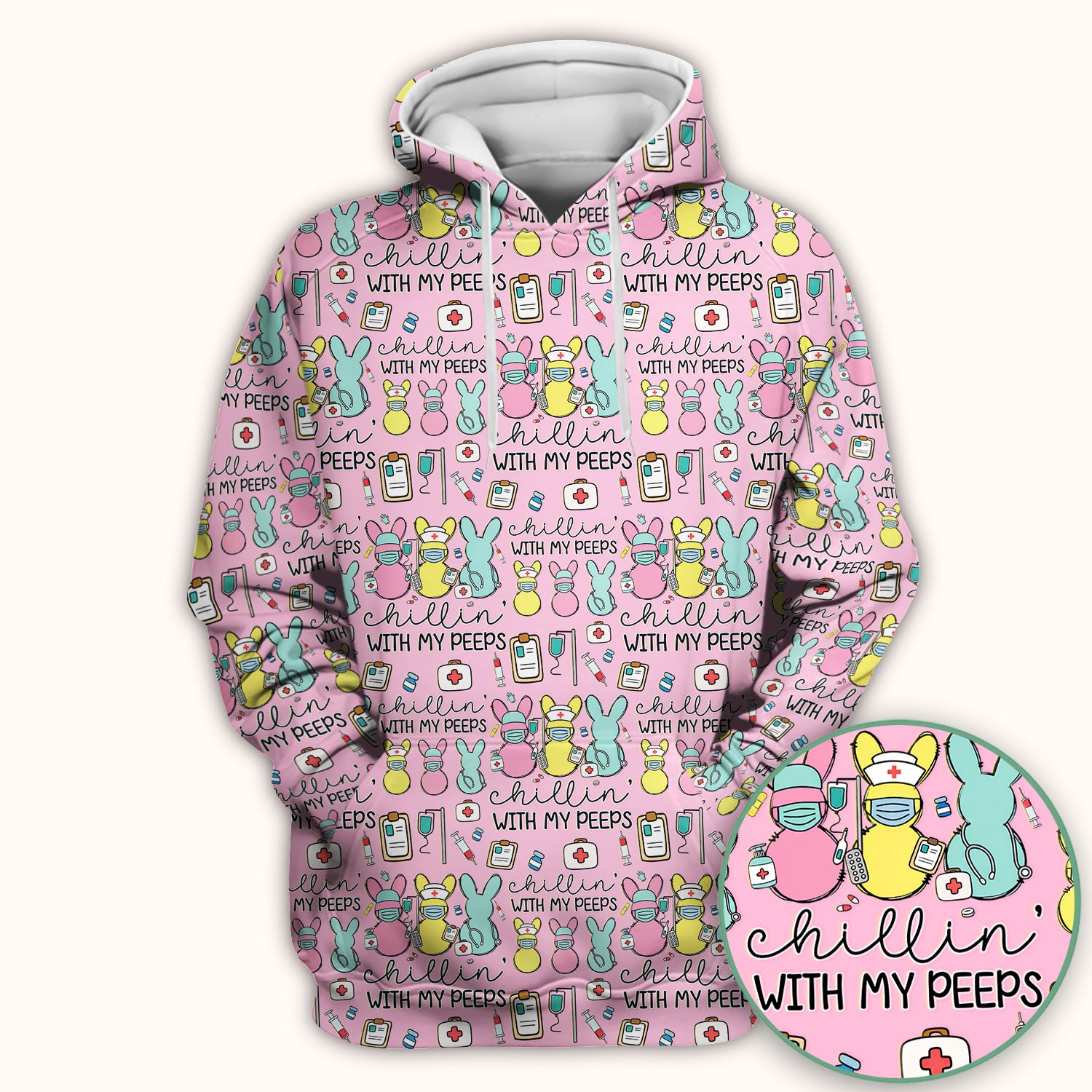 Cute Bunny Nurse Chillin With My Peeps Scrub Top, Comfortable Scrubs for Nurses, Easter