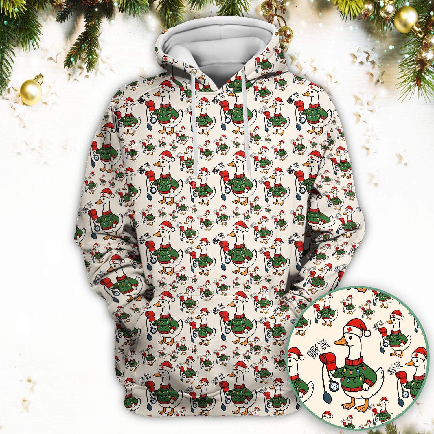 Nurse Christmas Duck Scrub Top, Cute Goose Pattern Scrub Shirt, RN LPN CNA Nursing Uniform