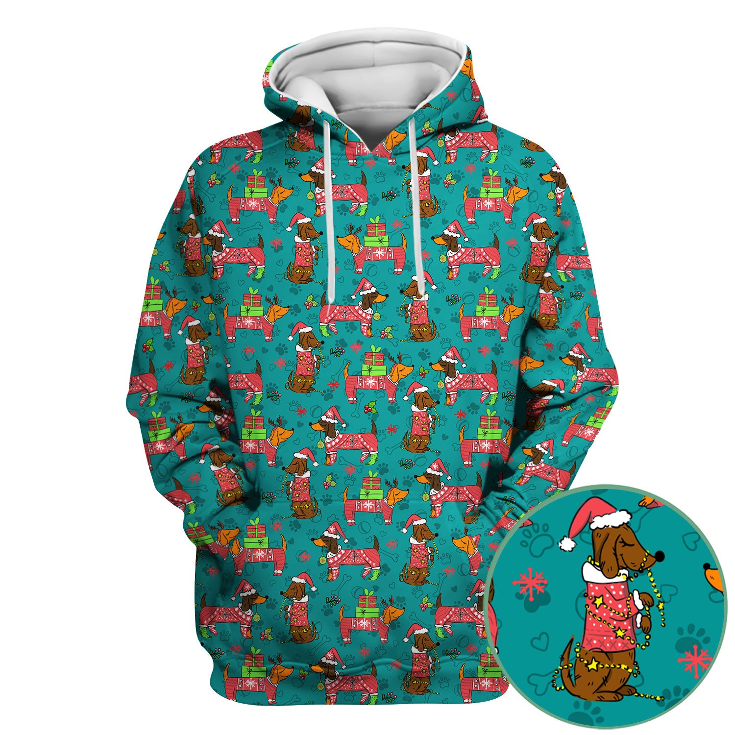 Christmas Wiener Dog Nurse Scrub Shirt - Cute Dachshund in Santa Hat - Funny Holiday Medical Uniform RN LPN CNA Gift for Women