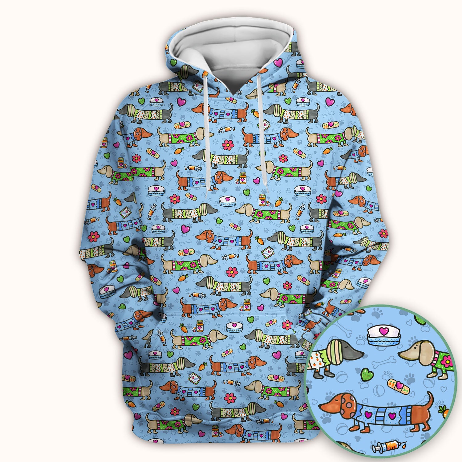 Cute Dachshund Nurse Scrub Top, Funny Wiener Dog Nursing Shirt, Breathable Fabrics Nursing Uniform