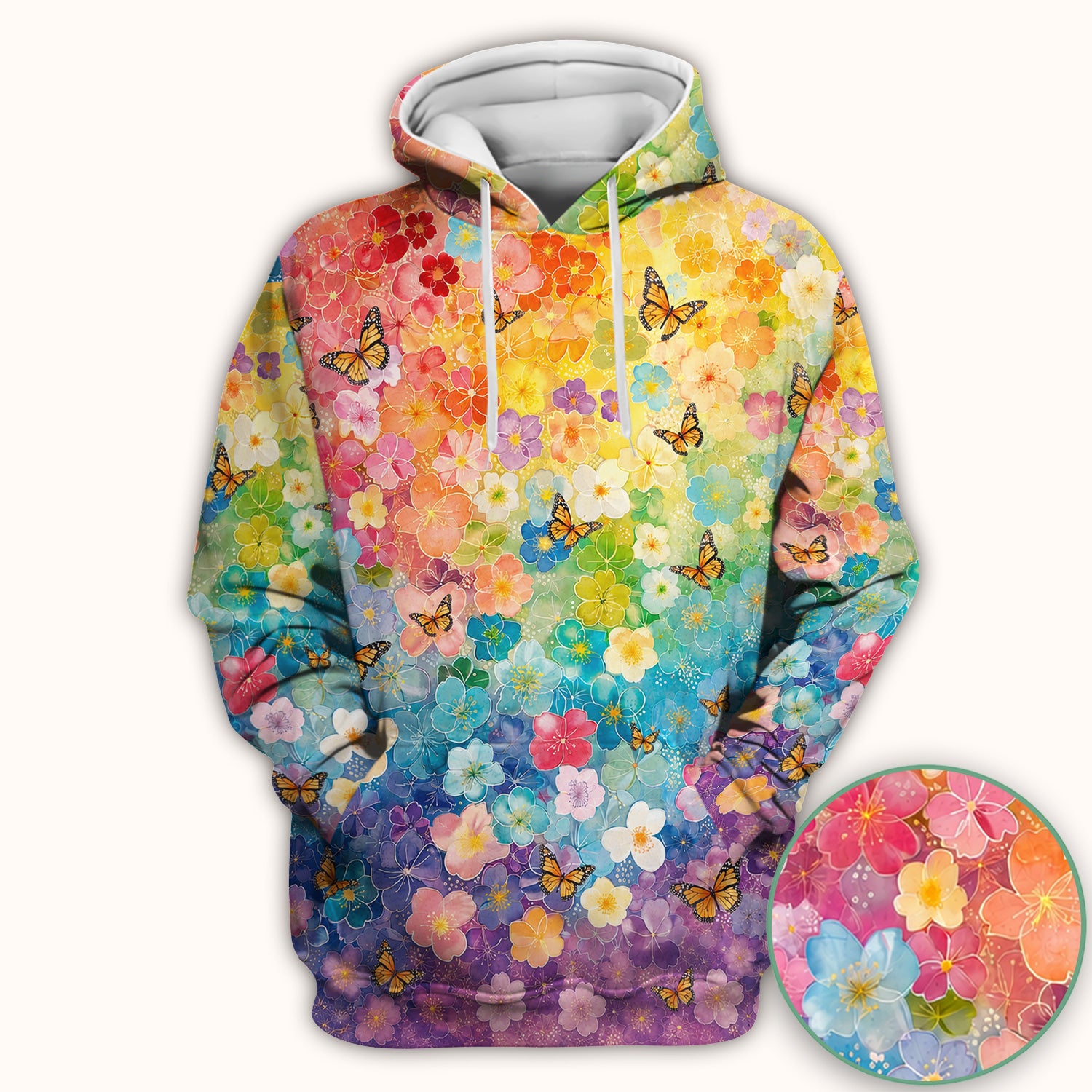 Rainbow Butterfly Floral Blossom Pattern Scrub Top, Comfortable Scrubs for Nurses