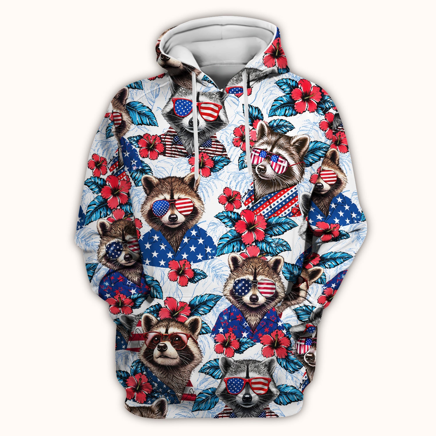 Funny Patriotic Raccoon Sunglasses Pattern Scrub Top, Comfortable Scrubs for Nurses