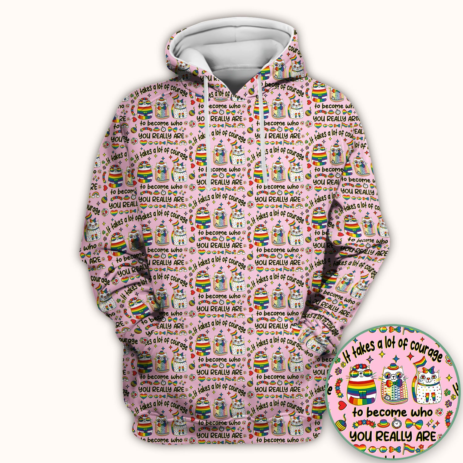 Inspirational Nurse Rainbow Cat Courage Quote Pattern Scrub Top, Breathable Fabrics Nursing Uniform