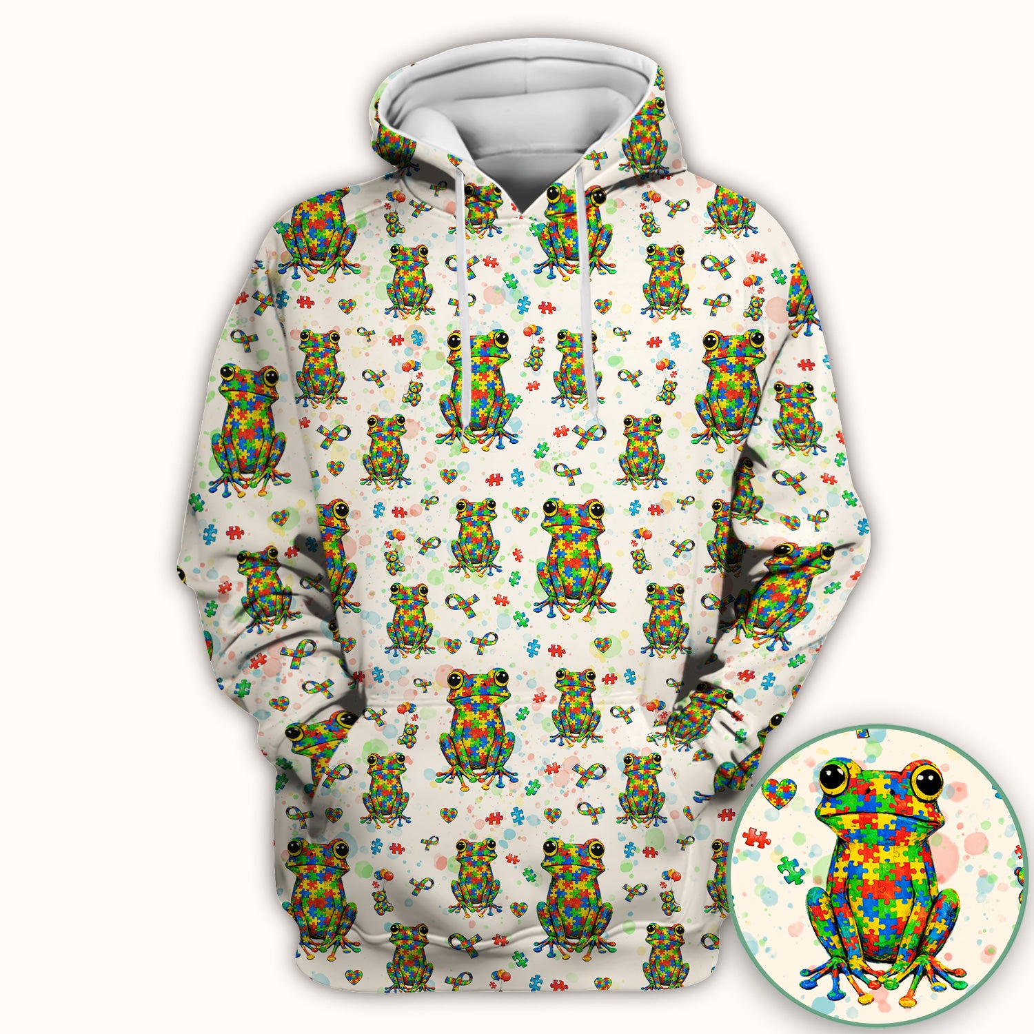 Colorful Autism Puzzle Frog Pattern Scrubs Top, Comfortable Scrubs for Nurses
