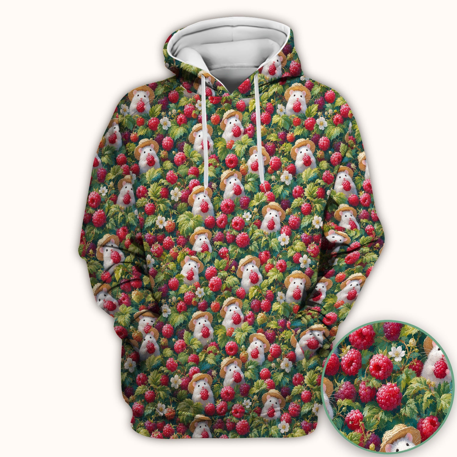 Cute Raspberry Mouse Garden Pattern Scrub Top, Comfortable Scrubs for Nurses