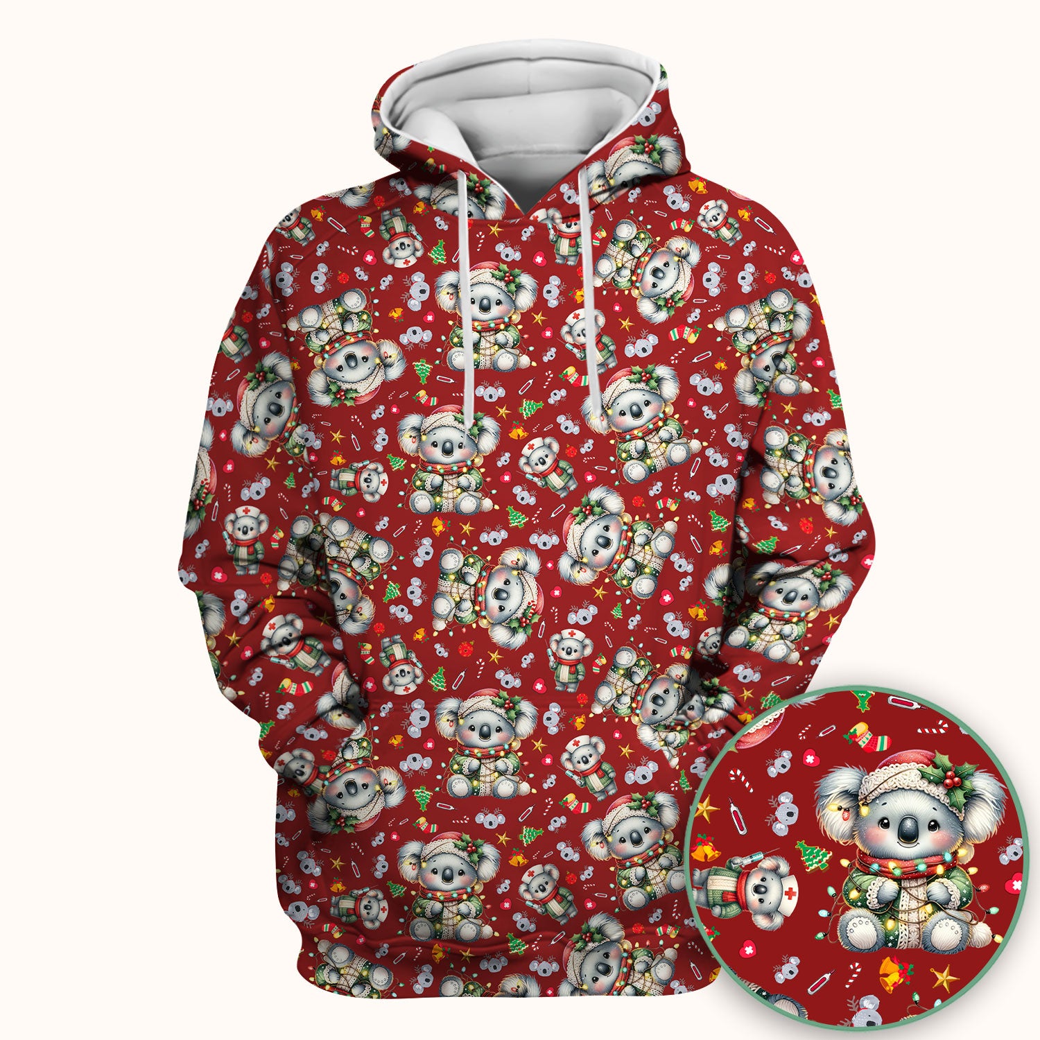 Christmas Koala Scrub Top - Cute Aussie Holiday Nurse Shirt for Women - Funny Animal Medical Uniform