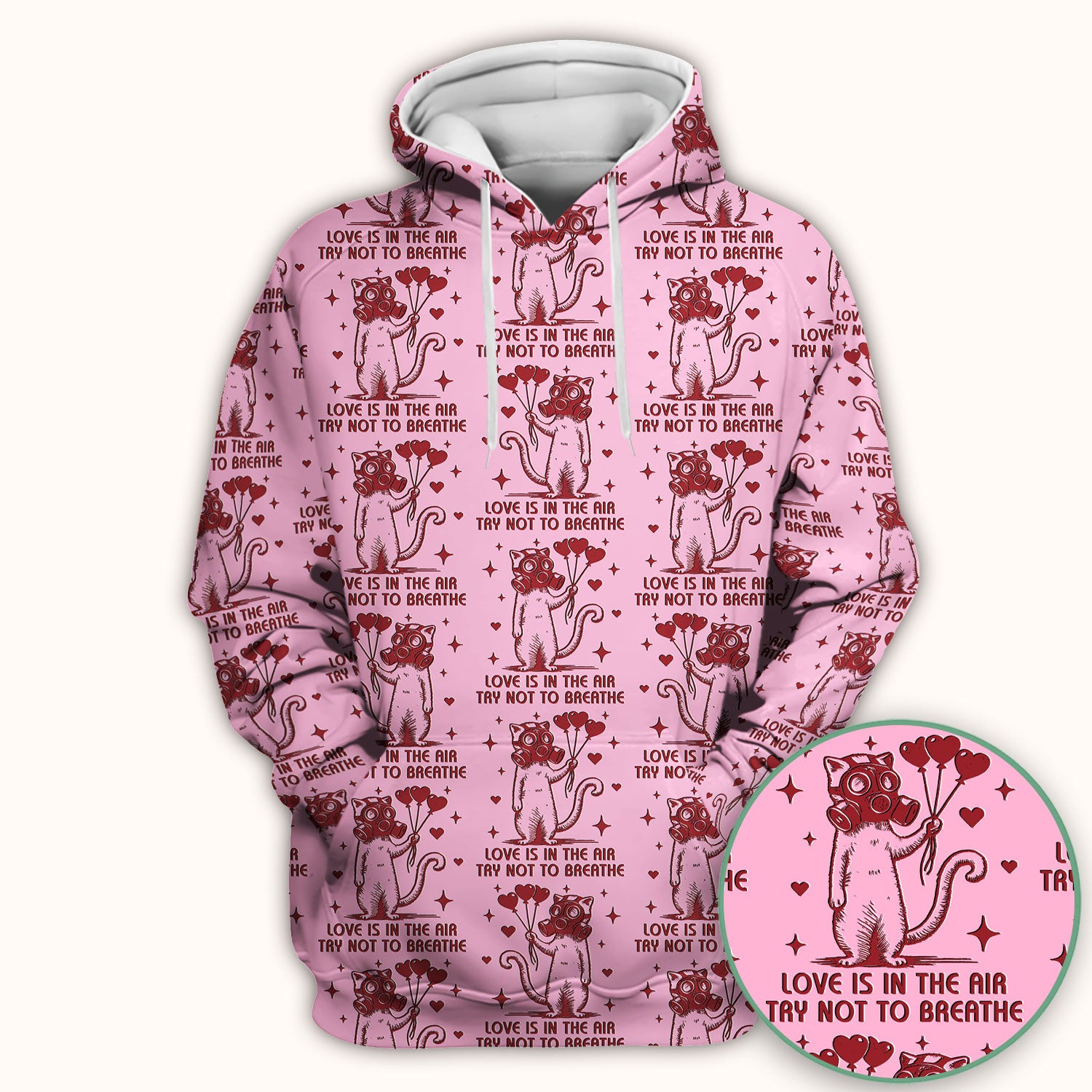 Gas Mask Cat Heart Balloon Valentine Print Scrub Top, Comfortable Scrubs for Nurses