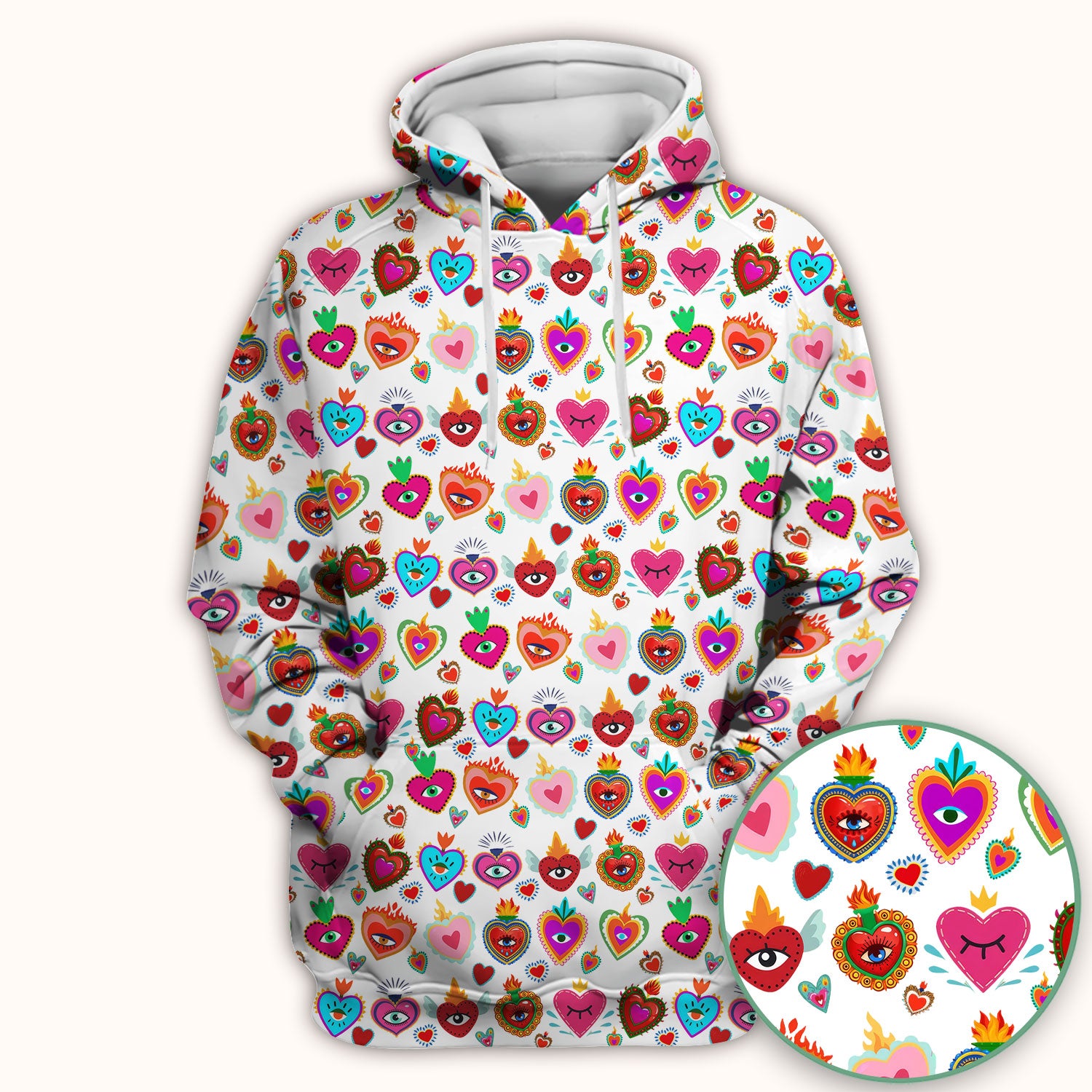 Valentine Colorful Sacred Heart Print Medical Scrub Top, Comfortable Scrubs for Nurses