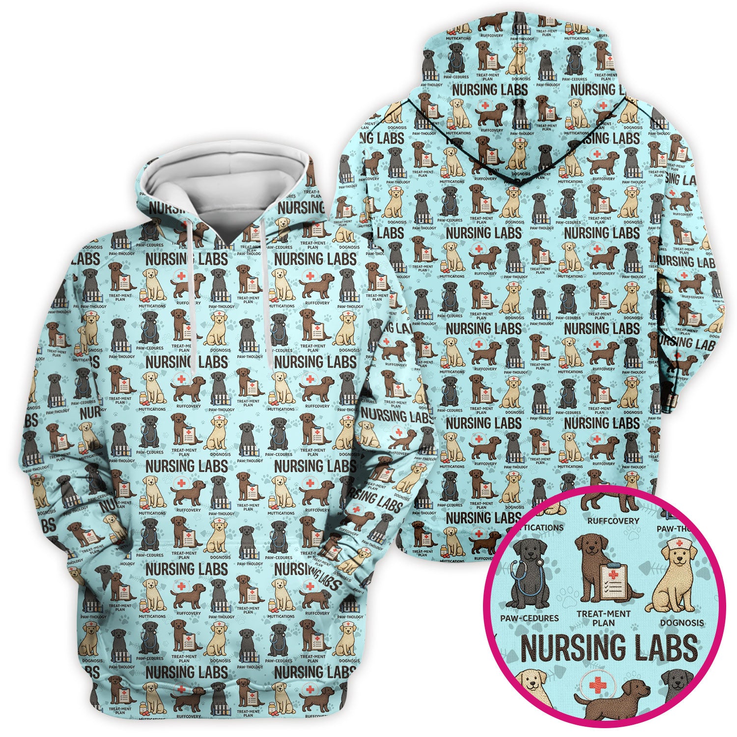 Playful Nursing Labs Dog Pattern Scrub Top, Comfortable Scrubs for Nurses
