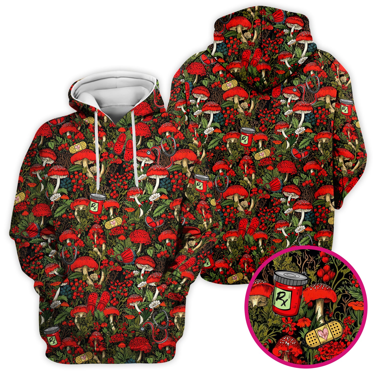 Red Mushroom Medical Forest Pattern Scrub Top, Comfortable Scrubs for Nurses