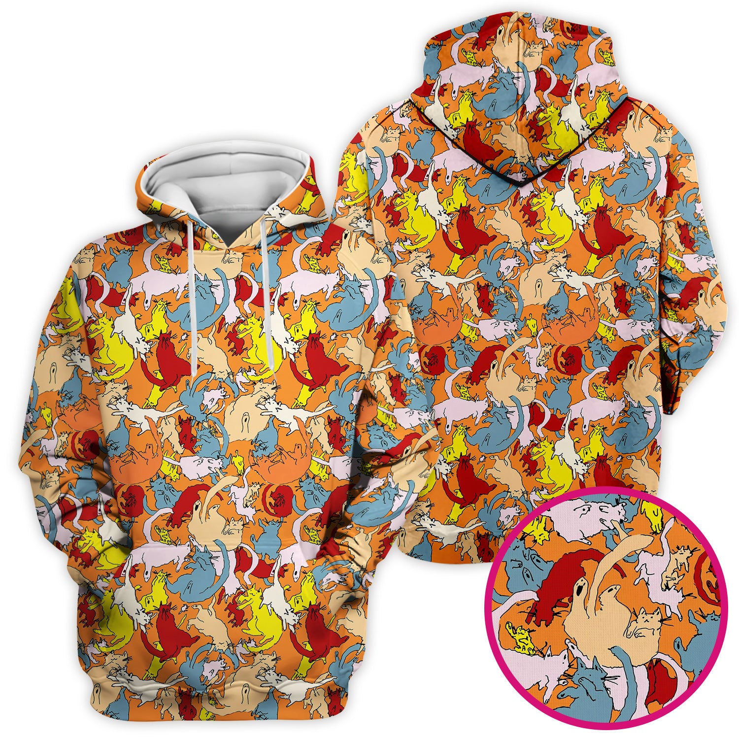 Colorful Cat Chaos Illustration Pattern Scrub Top, Comfortable Scrubs for Nurses