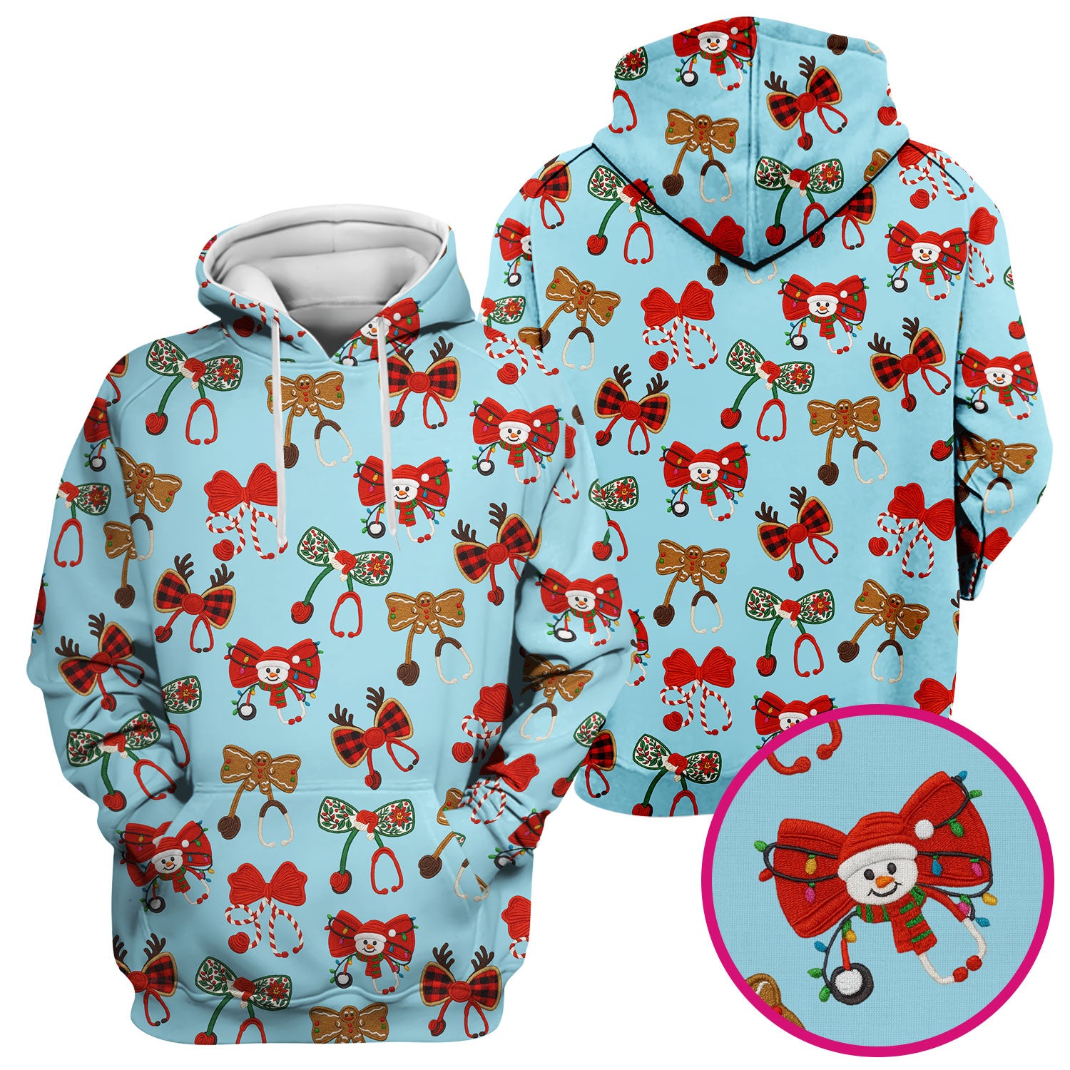 Christmas Stethoscope Bow Nurse Scrub Top, Xmas Pattern Scrub Shirt, Holiday Nursing Uniform