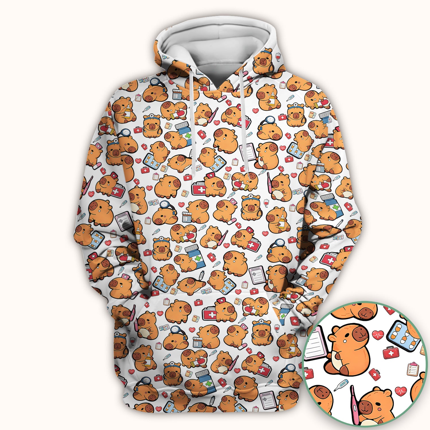 Capybara With Stethoscope And Medical Tools Seamless Scrub Top, Breathable Fabrics Nursing Uniform