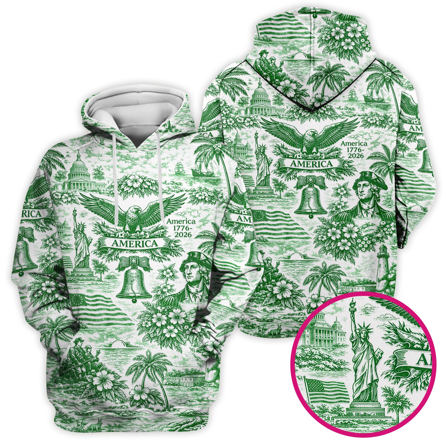 Patriotic America Heritage Toile Pattern Scrub Top, Breathable Fabrics Nursing Uniform