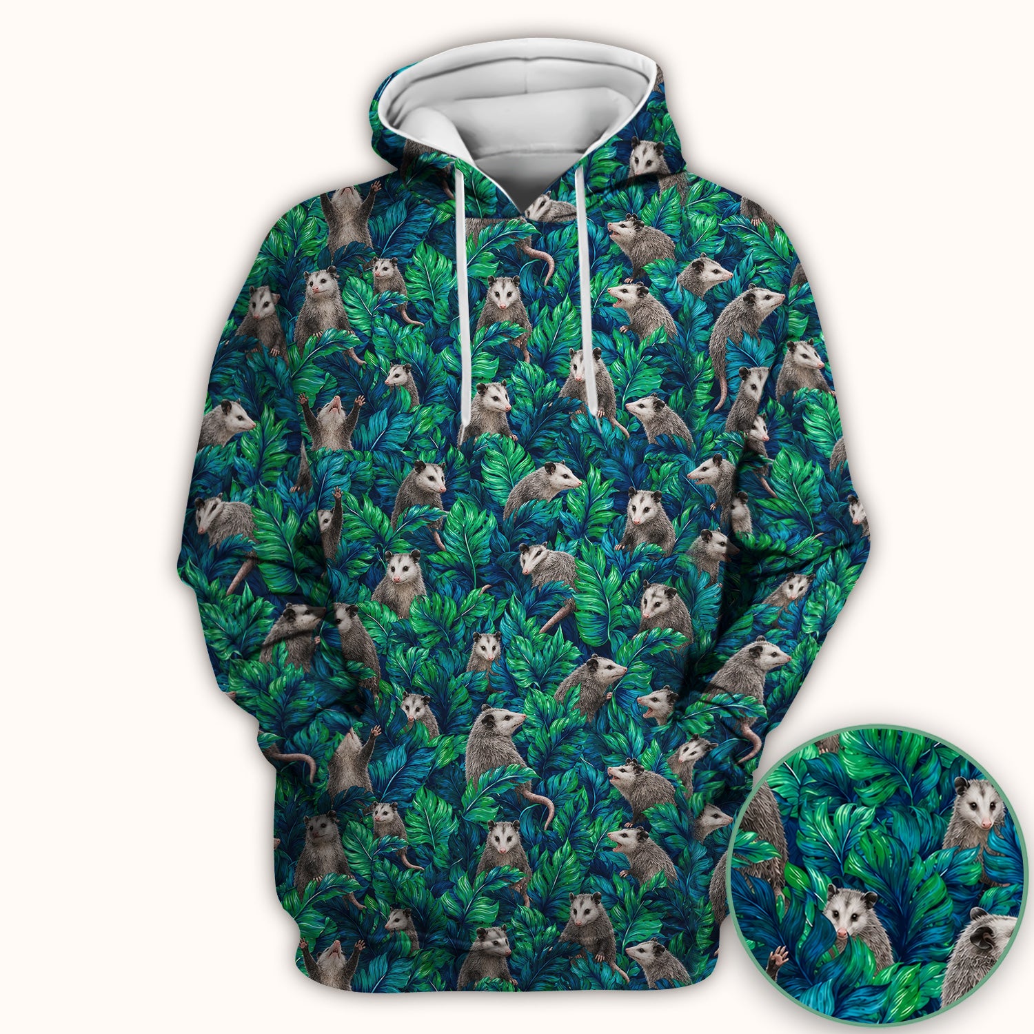 Tropical Opossum Jungle Leaves Pattern Scrub Top, Comfortable Scrubs for Nurses