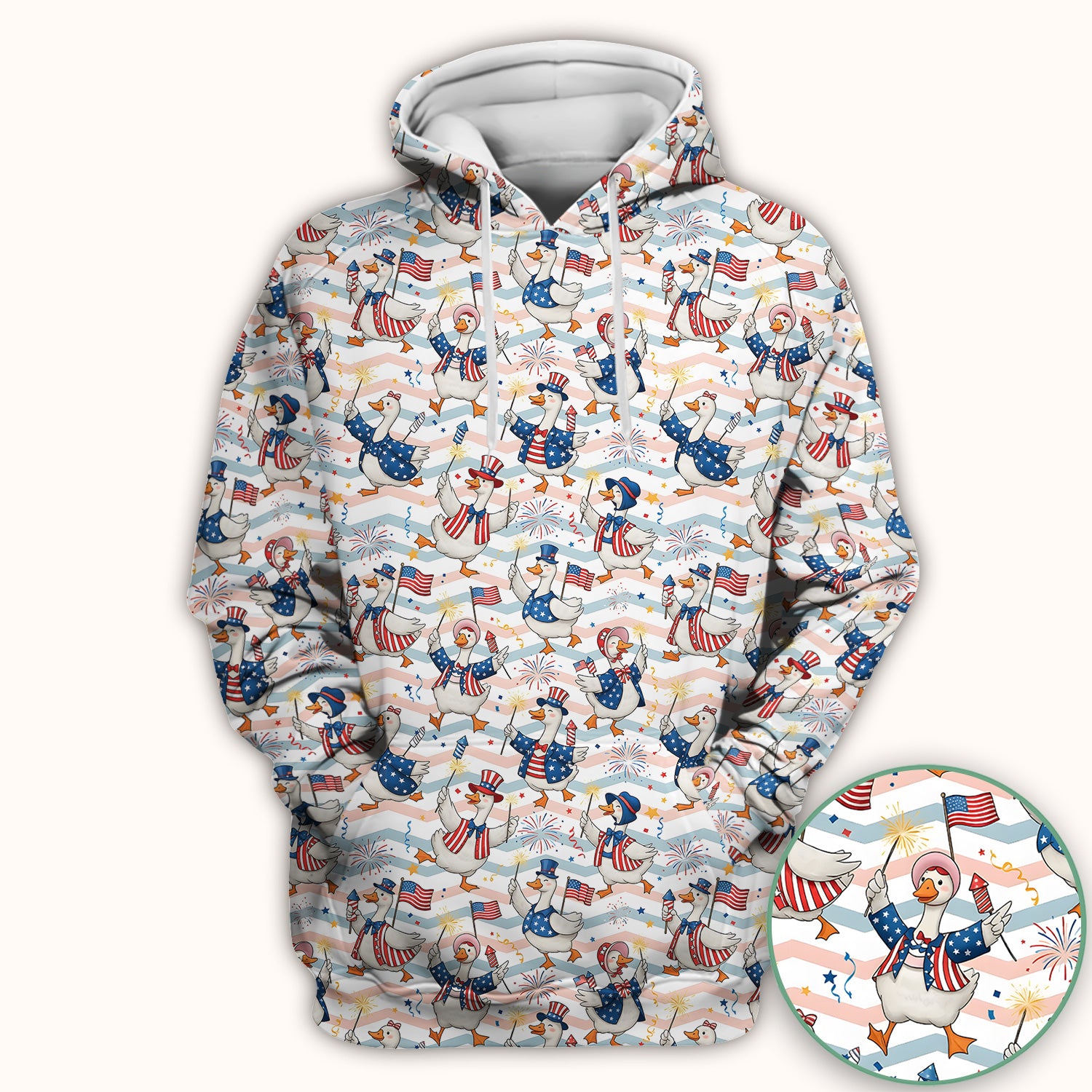 Patriotic Goose Fireworks Parade Pattern Scrub Top, Comfortable Scrubs for Nurses