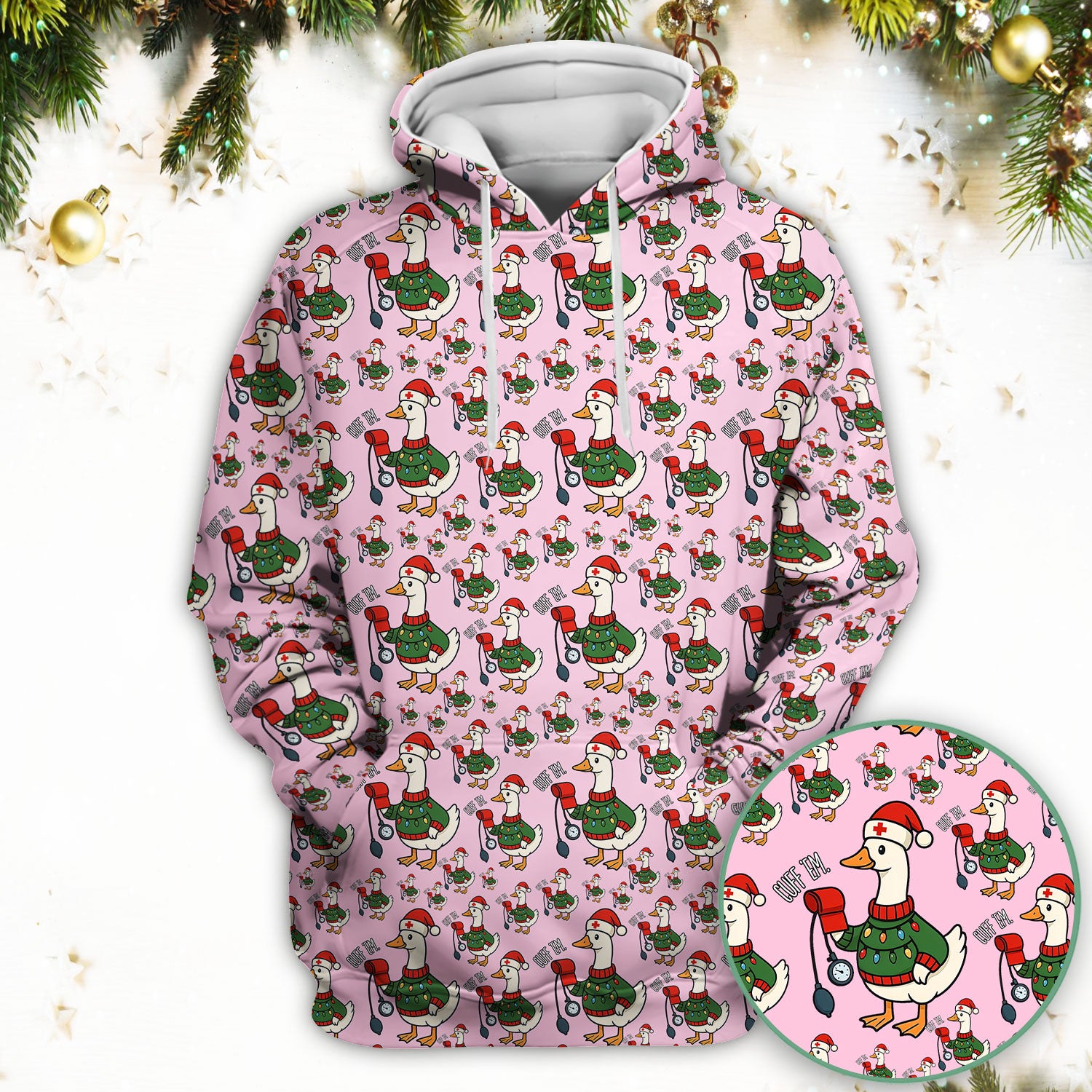 Nurse Christmas Duck Scrub Top, Cute Goose Pattern Scrub Shirt, RN LPN CNA Nursing Uniform