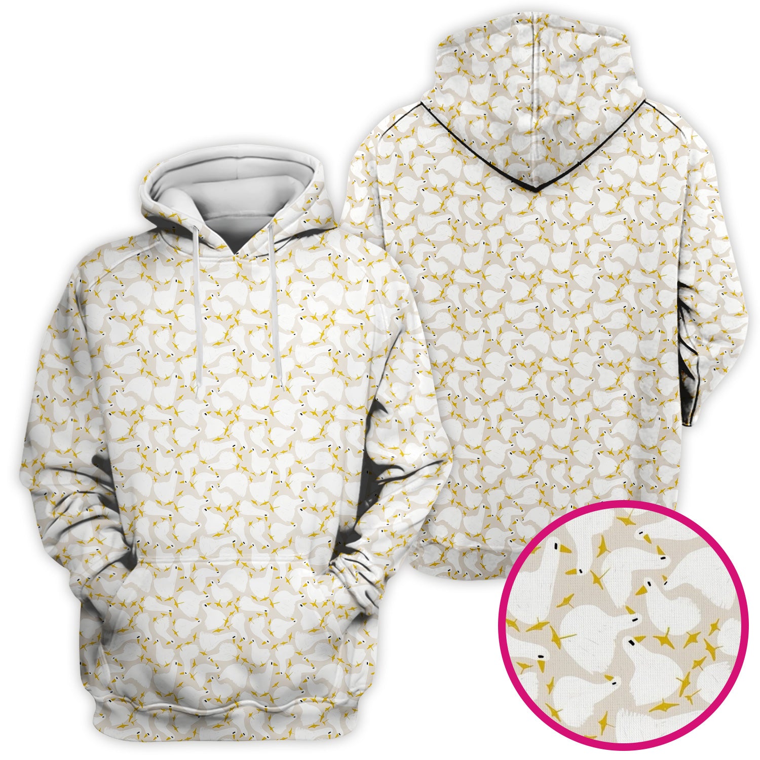 Cute White Goose Yellow Star Pattern Scrub Top, Breathable Fabrics Nursing Uniform