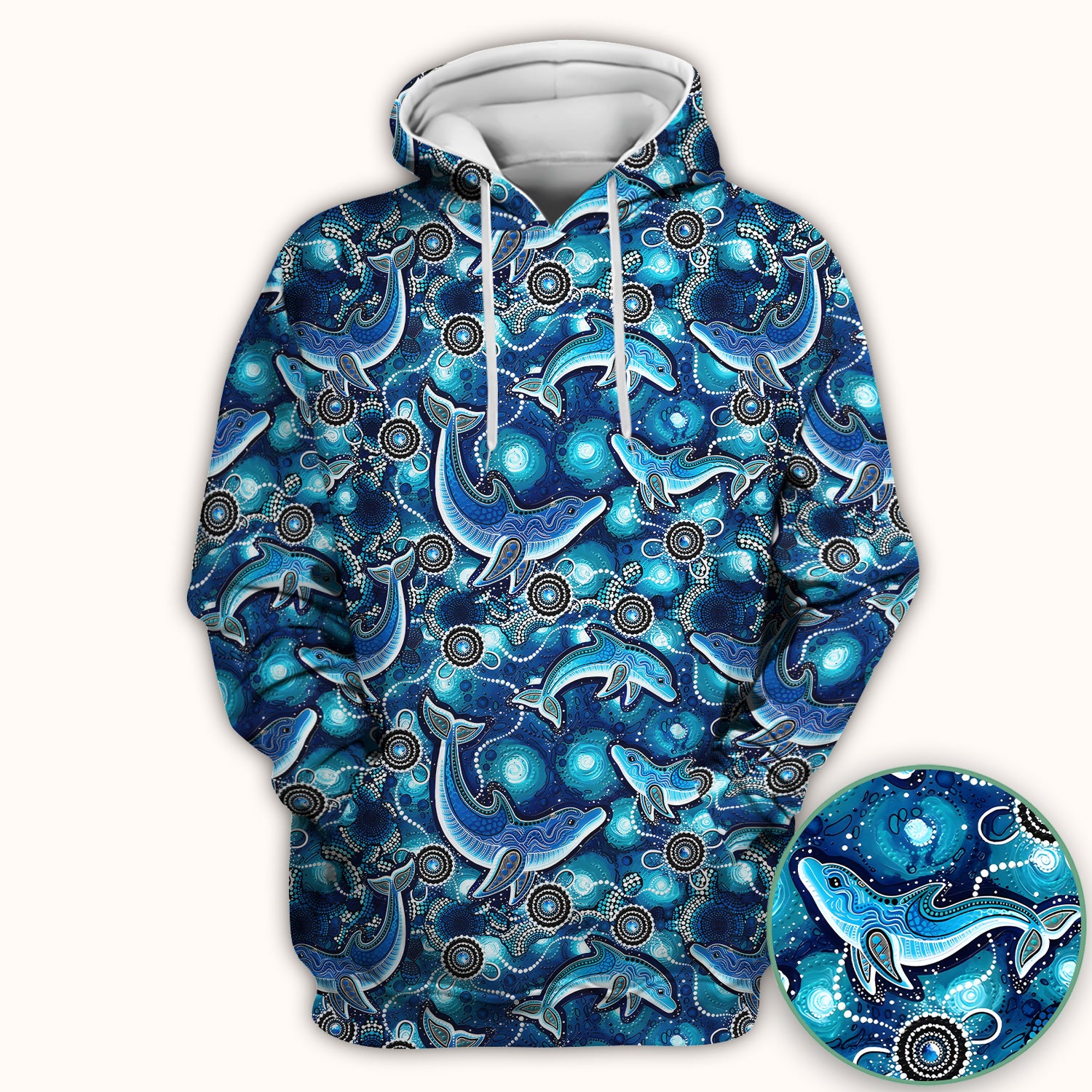 Ocean Dolphin Aboriginal Dot Print Scrub Top, Comfortable Scrubs for Nurses