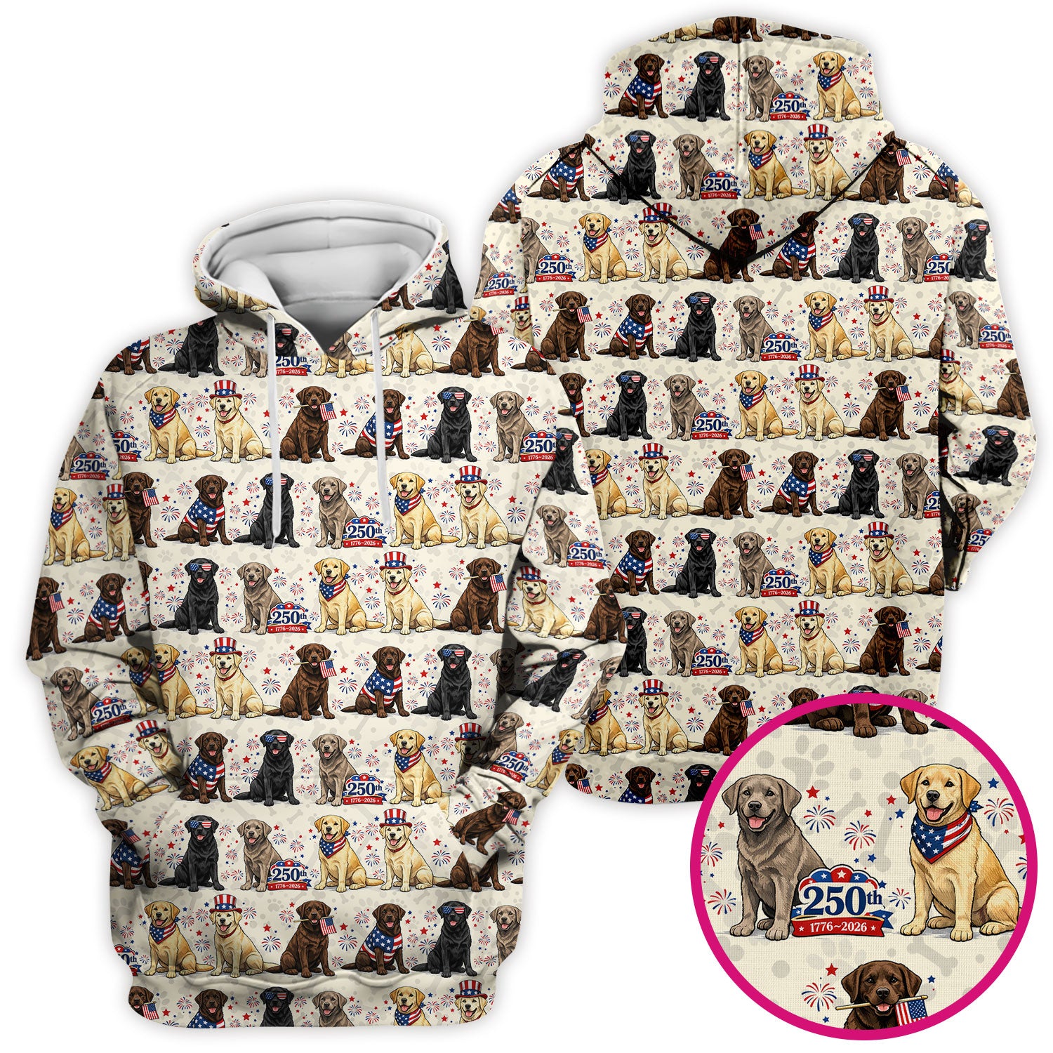4th of July Labrador Dog Patriotic Print Scrub Top, USA Flag Nursing Uniform for Women