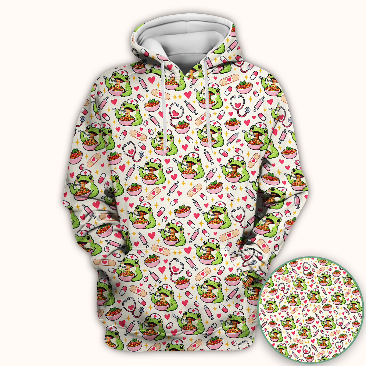 Cute Nurse Frogs Eating Noodles Scrub Top, Comfortable Scrubs for Nurses