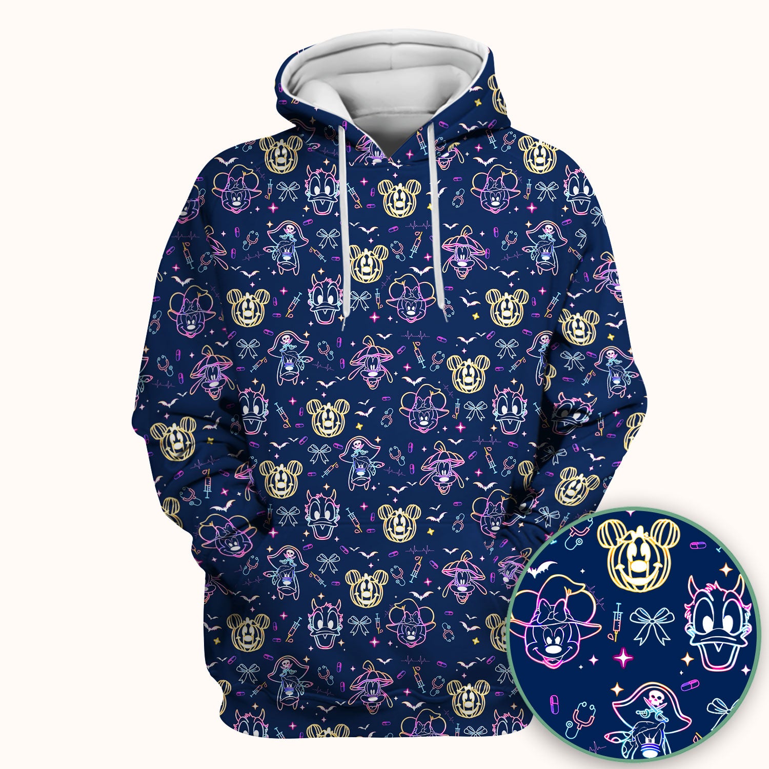 Neon Mouse Halloween Scrub Top for Nurses - Spooky Faces and Scary Pumpkin Shirt - Funny Med Uniform Gift for Women