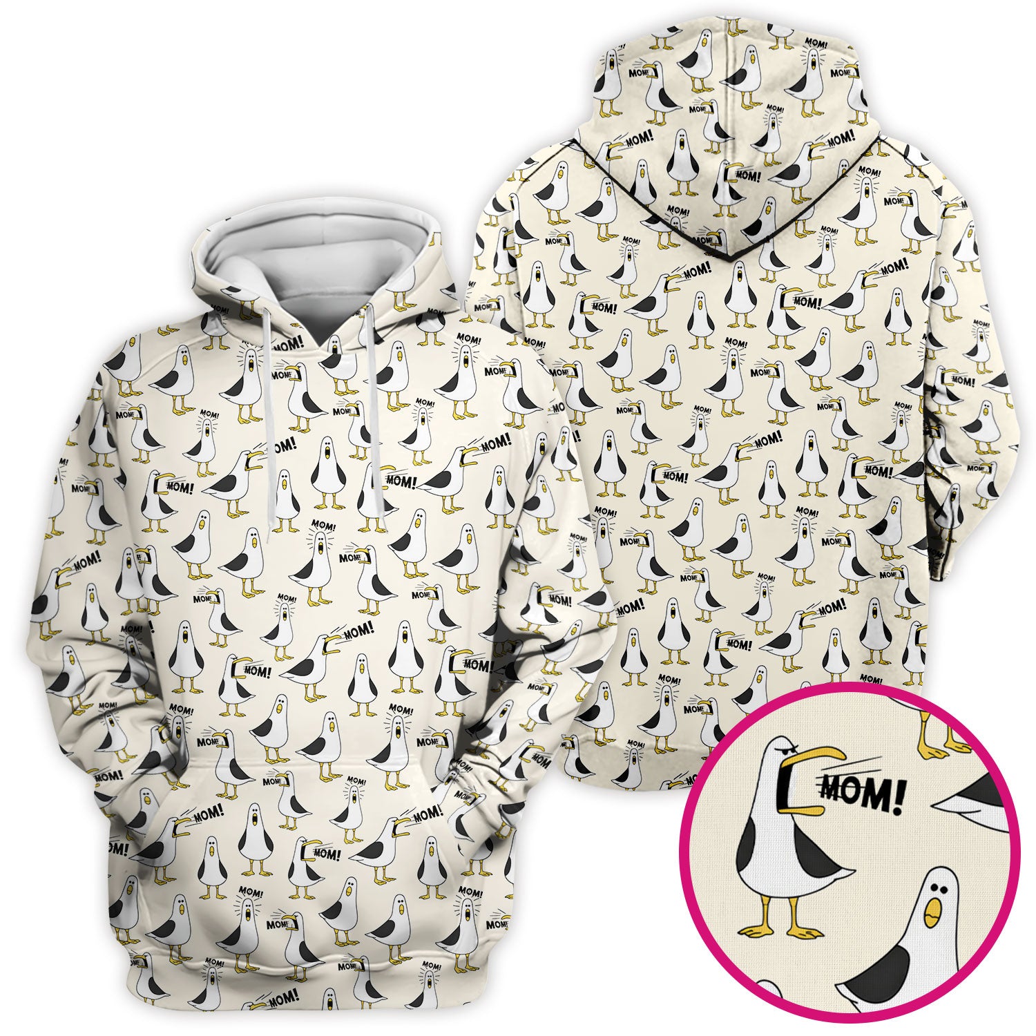 Funny Seagull Mom Seamless Pattern Scrub Top, Comfortable Scrubs for Nurses
