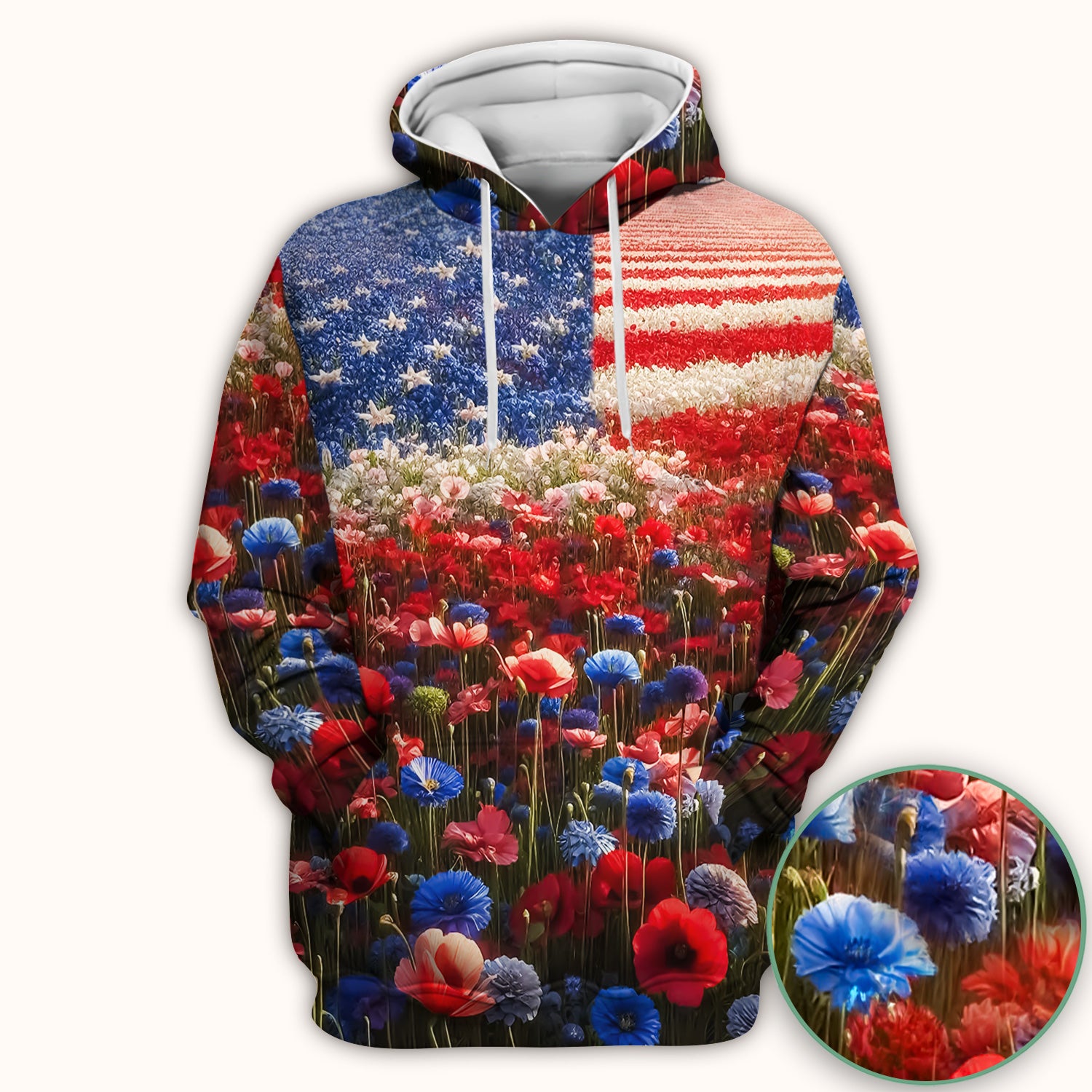 Festive Nurse American Flag Wildflower Field Scrub Top, Breathable Fabrics Nursing Uniform