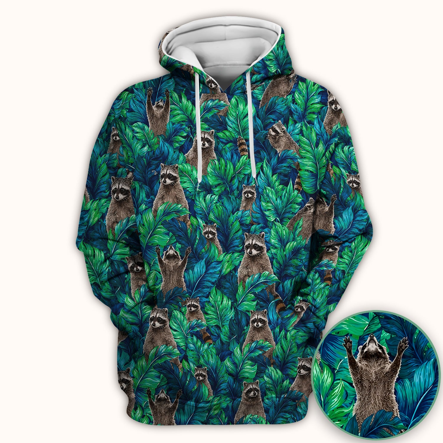 Tropical Raccoon Jungle Leaves Pattern Scrub Top, Comfortable Scrubs for Nurses