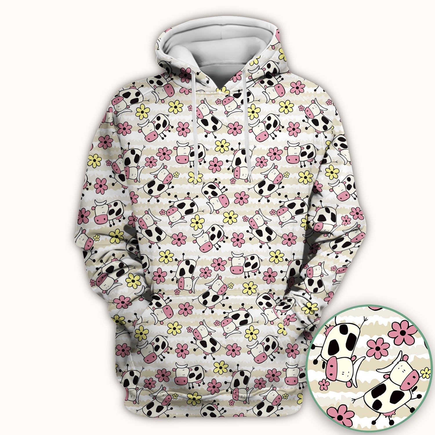 Cute Cartoon Cow Flower Meadow Pattern Nurse Scrub Top, Comfortable Scrubs for Nurses