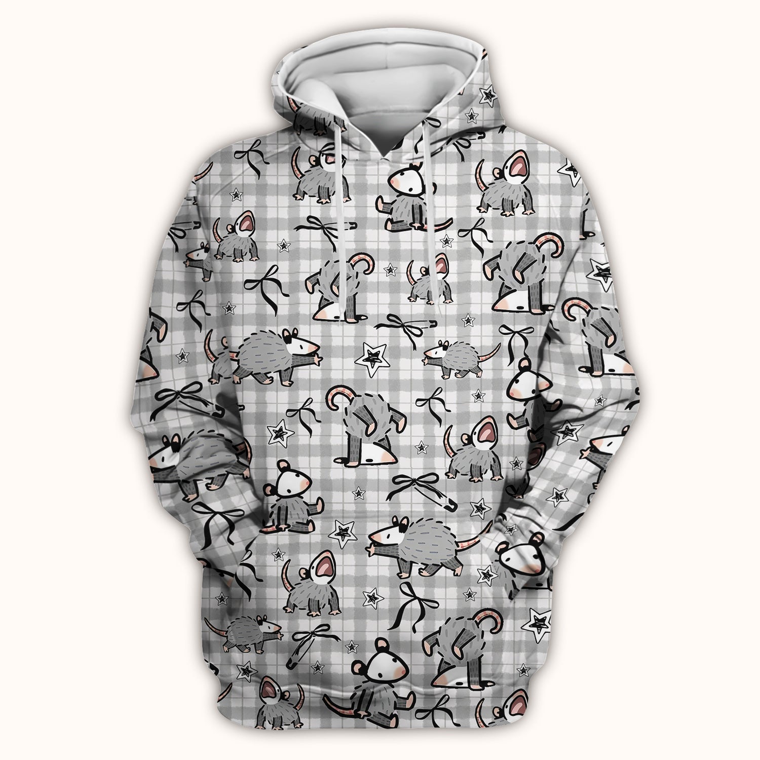 Funny Mouse Cartoon Pattern Print Scrub Top, Breathable Fabrics Nursing Uniform, Opossum