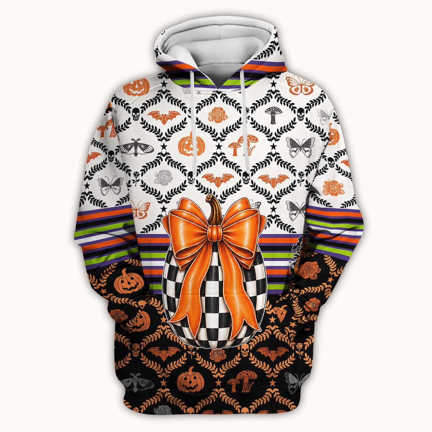Halloween Checkered Pumpkin With Bow Pattern Scrub Top, Comfortable Scrubs for Nurses