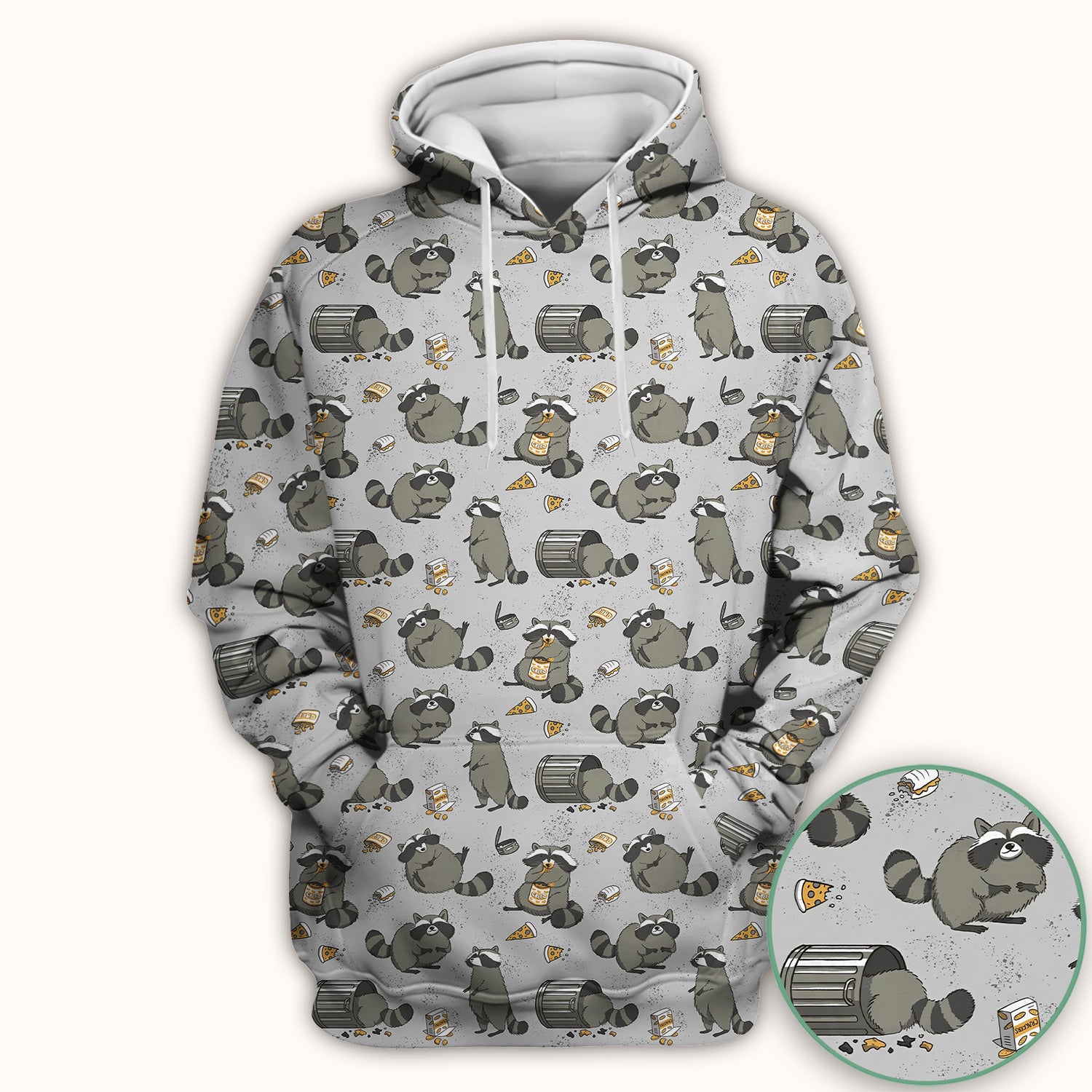 Raccoon Snack And Trash Can Pattern Scrub Top, Breathable Fabrics Nursing Uniform
