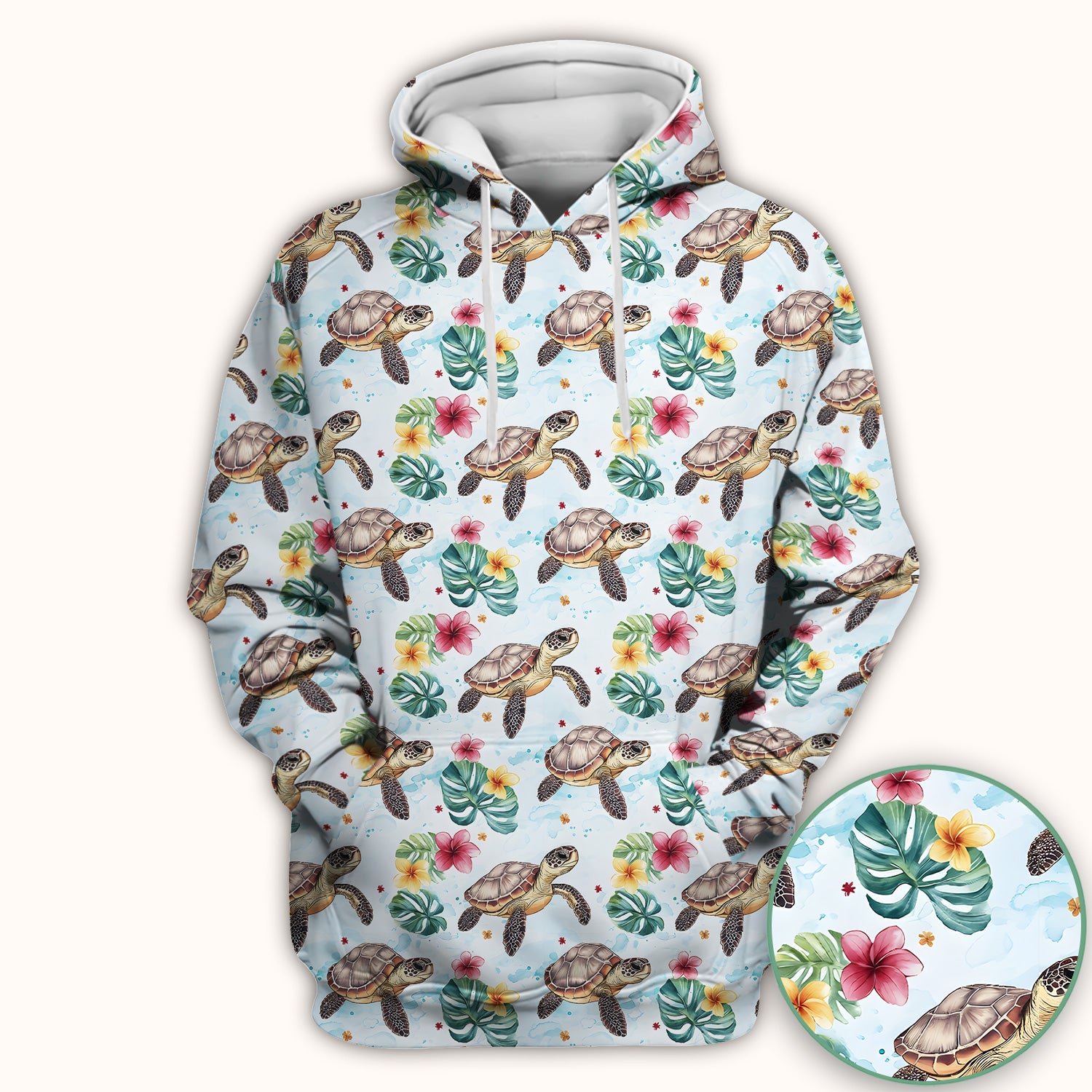 Sea Turtle Tropical Floral Pattern Scrub Top, Comfortable Scrubs for Nurses