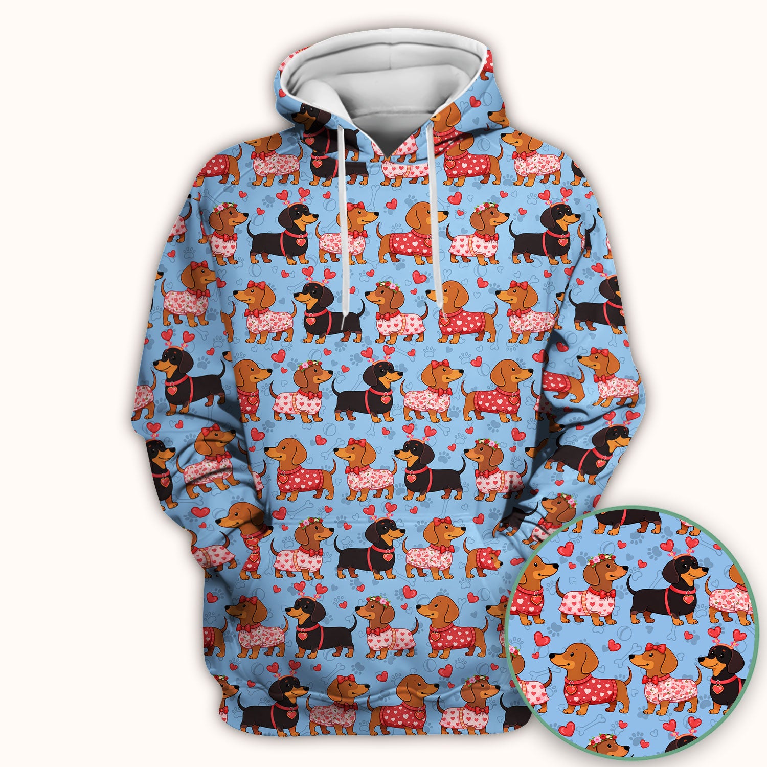 Valentine Dachshund Scrub Top, Wiener Dog Love Pattern Nurse Shirt, Breathable Fabrics Nursing Uniform