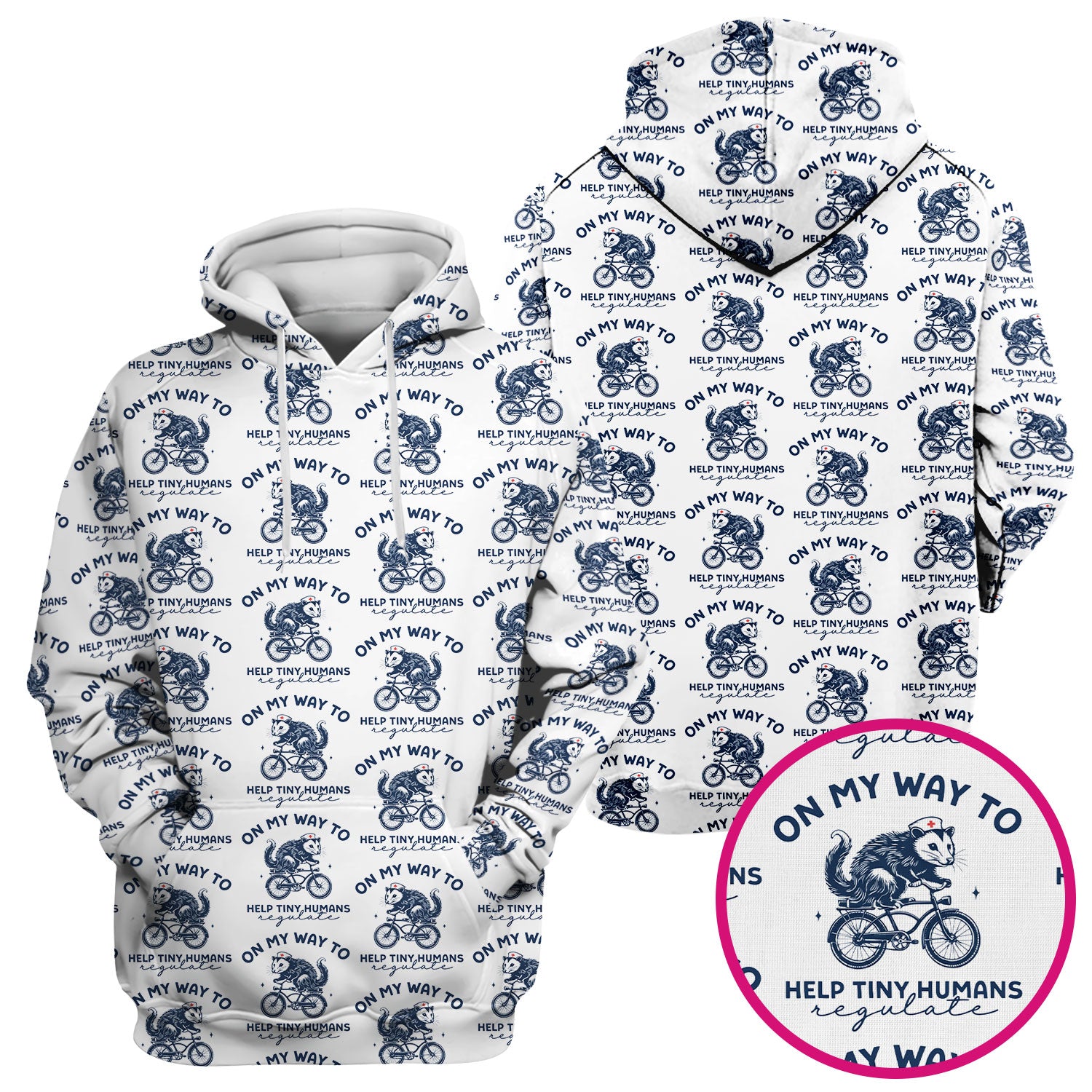 Featuring Biking Opossum With Funny Quote Print Scrub Top, Breathable Fabrics Nursing Uniform