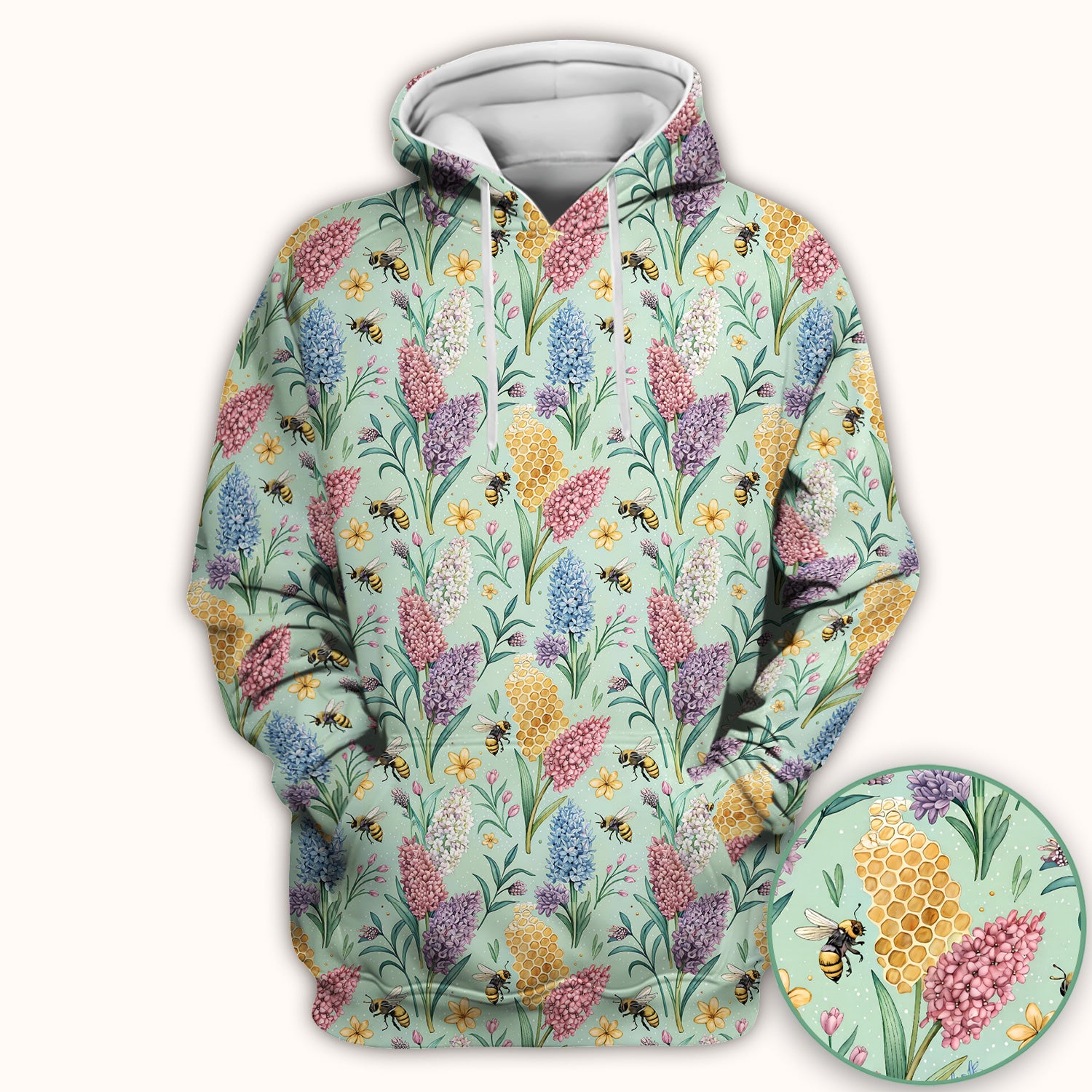 Pastel Wildflower Honeybee Pattern Scrub Top, Comfortable Scrubs for Nurses