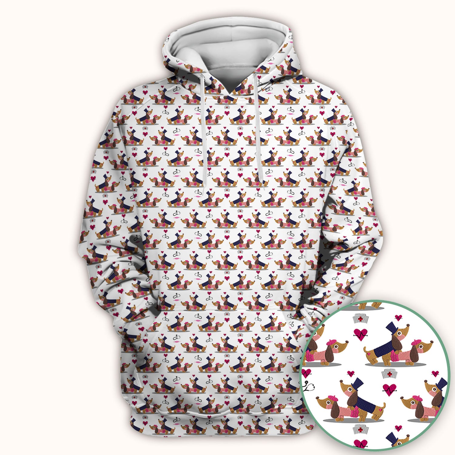 Cute Dachshund Valentine Nurse Scrub Top - Funny Gift for Women