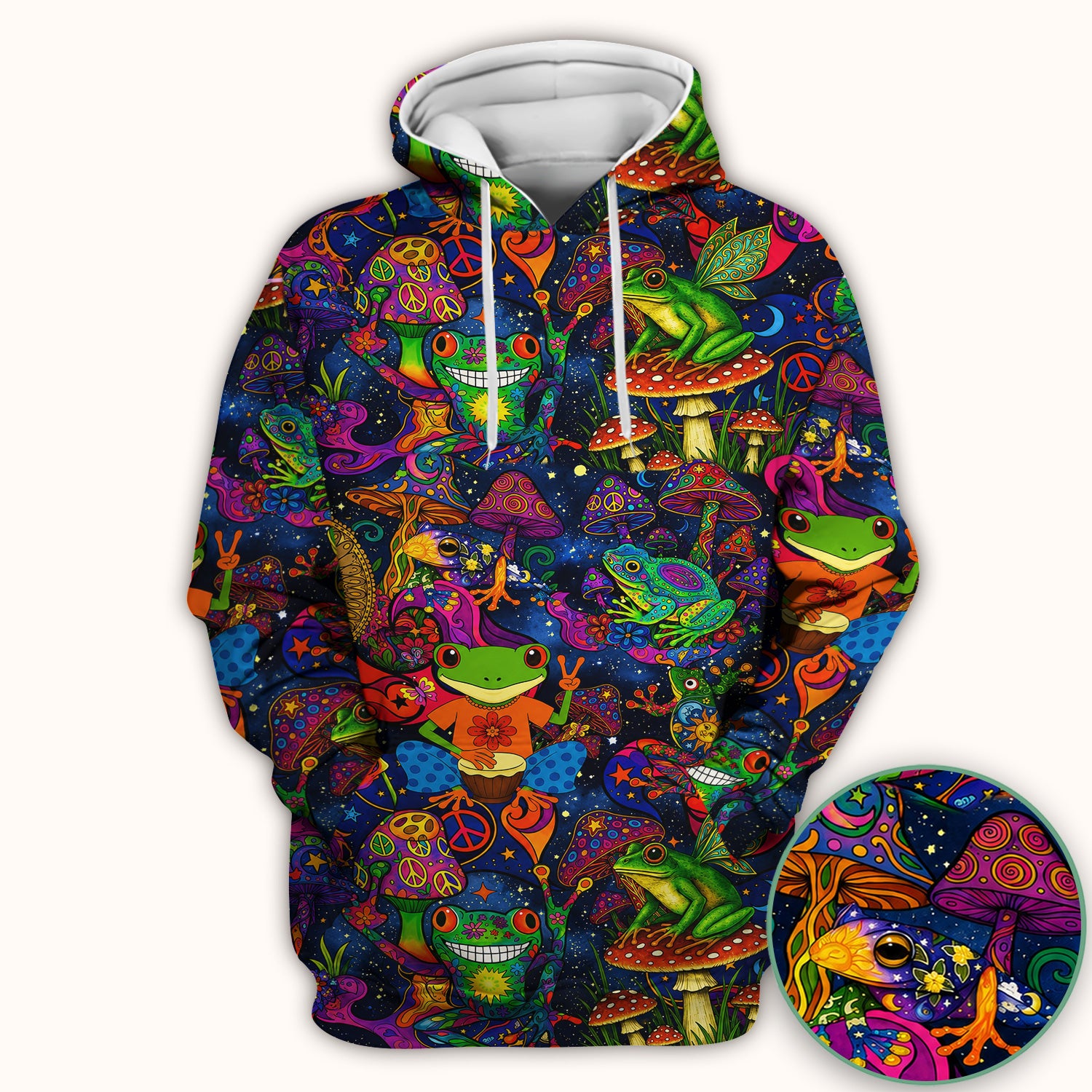 Psychedelic Frog with Mushroom Peace Print Scrub Top, Comfortable Scrubs for Nurses