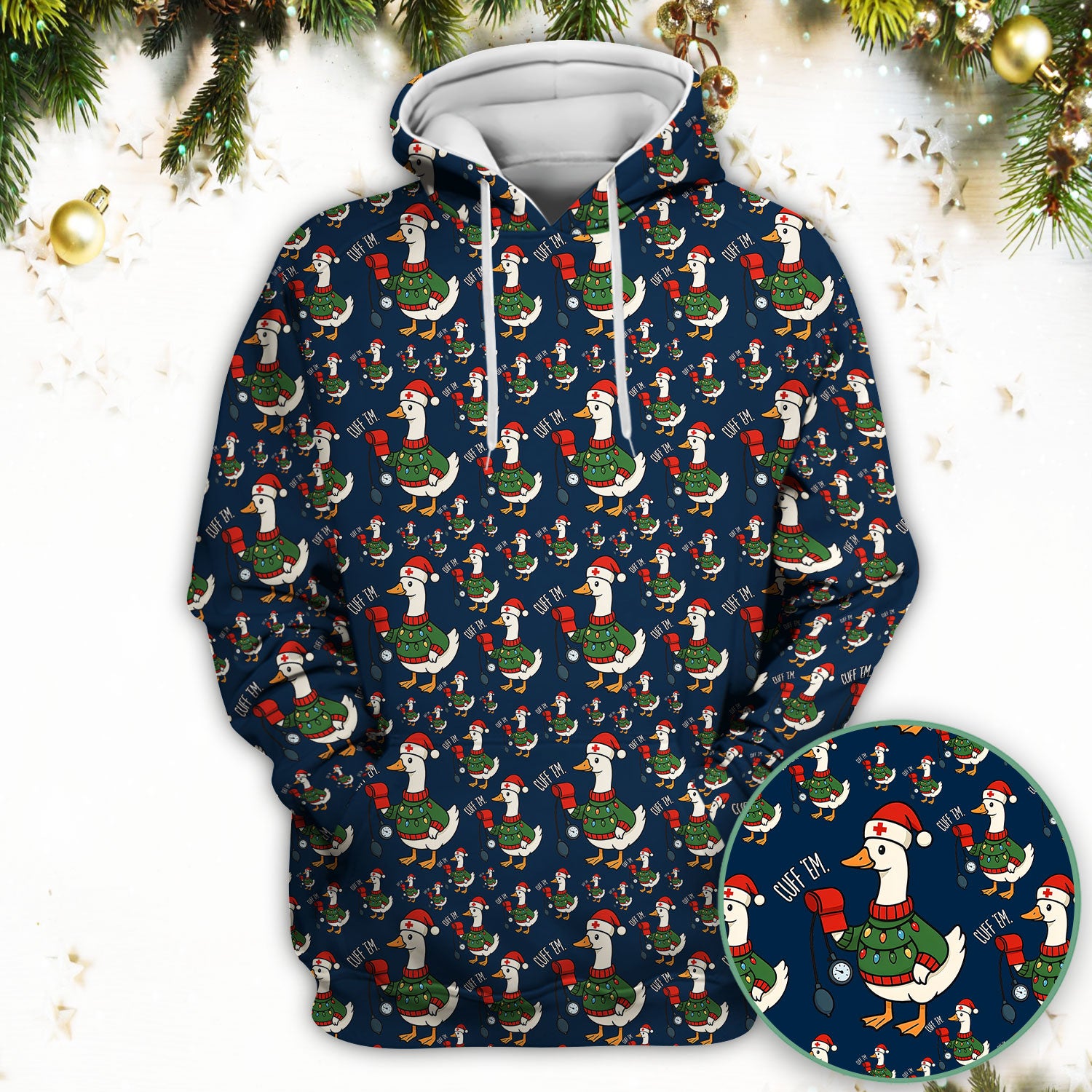 Nurse Christmas Duck Scrub Top, Cute Goose Pattern Scrub Shirt, RN LPN CNA Nursing Uniform