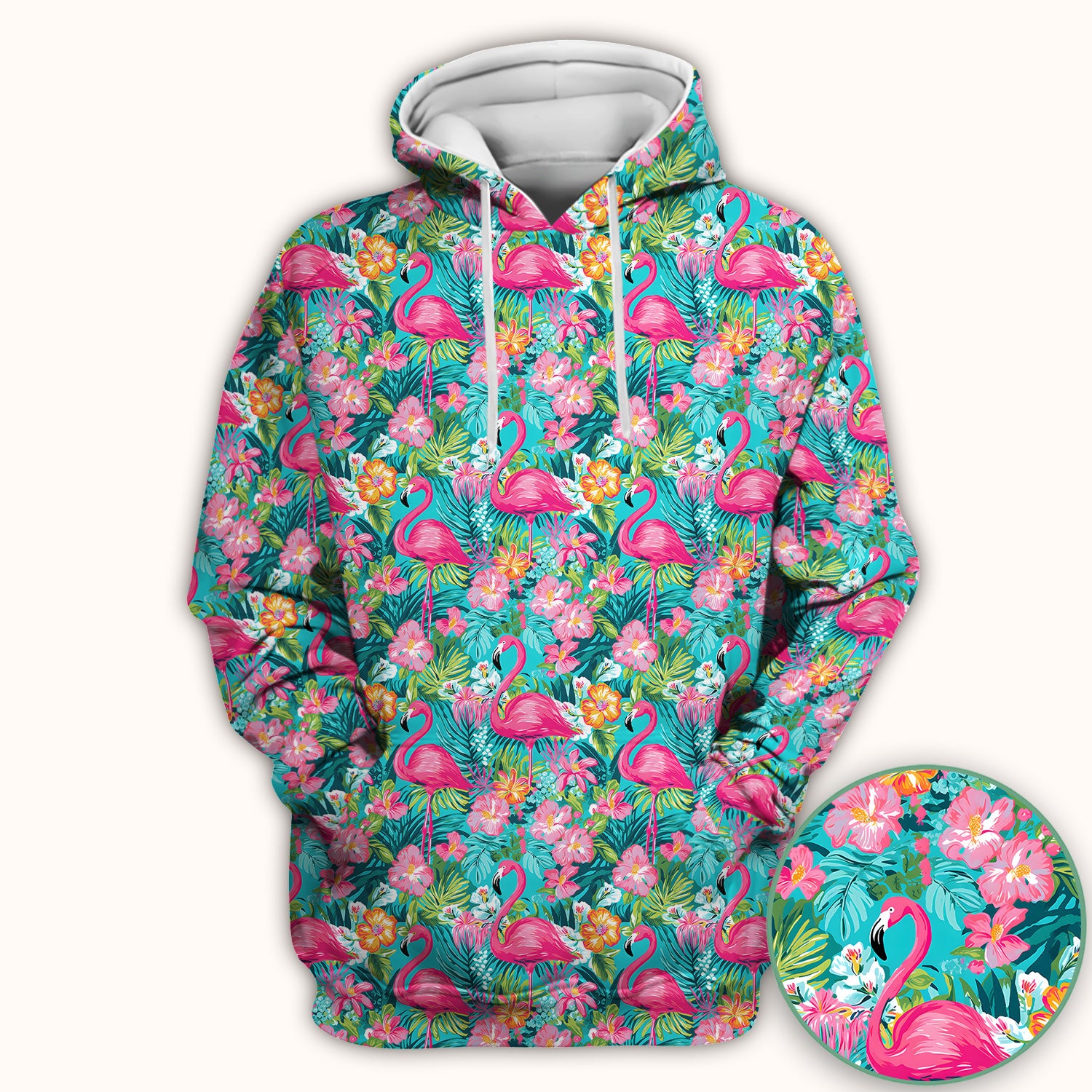 Tropical Flamingo Floral Pattern Scrub Top, Comfortable Scrubs for Nurses