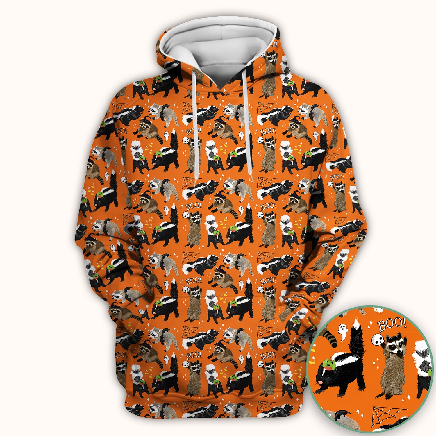 Halloween Wildlife with Skunk Raccoon Pattern Scrub Top, Comfortable Scrubs for Nurses