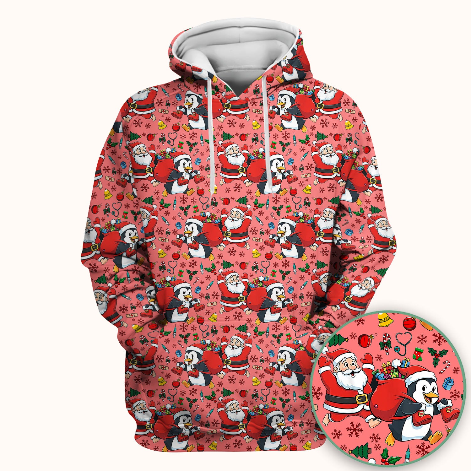 Funny Penguin Christmas Scrub Top - Santa Holiday Nurse Uniform for Women - Medical Gift for RN CNA LPN