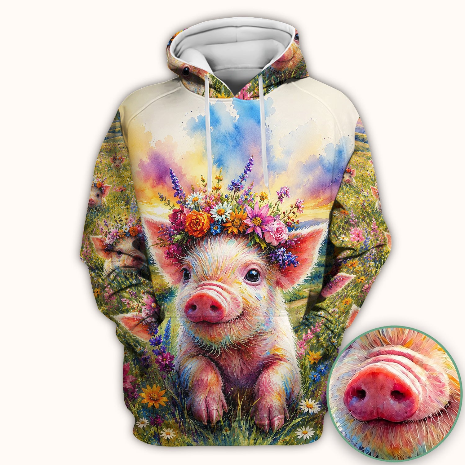 Cute Floral Piglet Pediatric Pattern Scrub Top, Comfortable Scrubs for Nurses