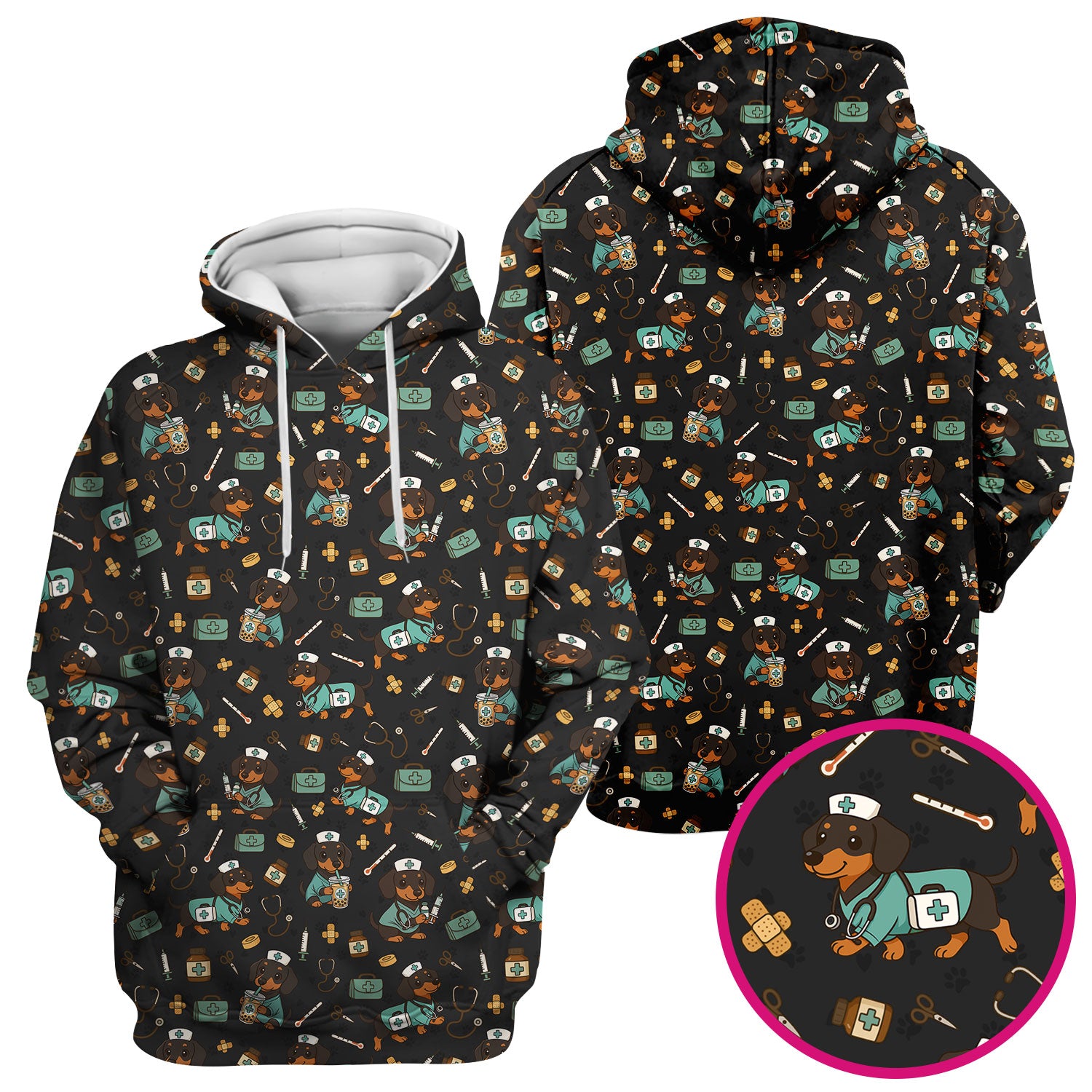 Funny Dachshund Nurse Scrubs - Cute Dog Print Medical Shirt - Holiday Nurse Scrub Top Gift for RN CNA Doctor, Women & Men