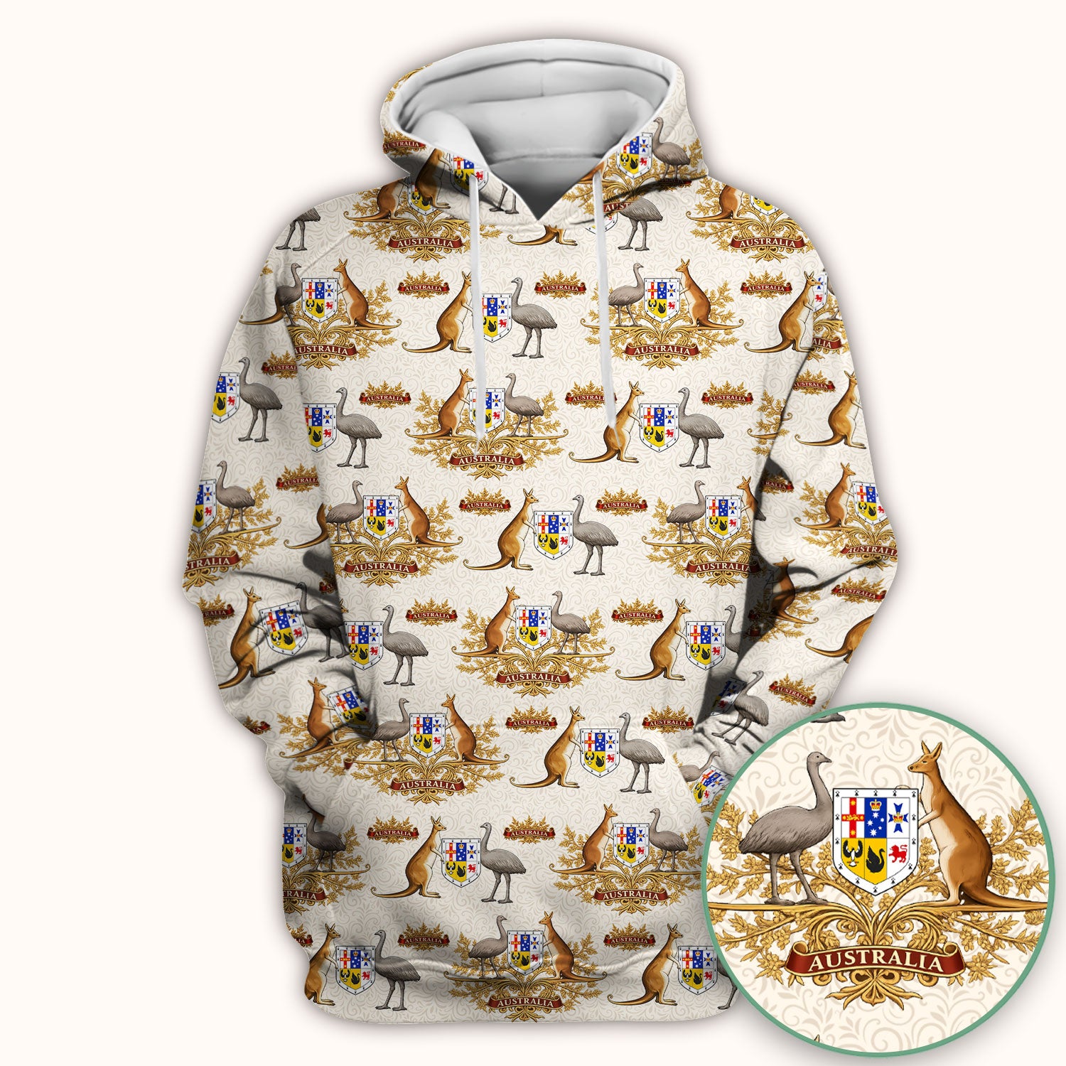 Australian Kangaroo Emu Crest Pattern Scrub Top, Comfortable Scrubs for Nurses