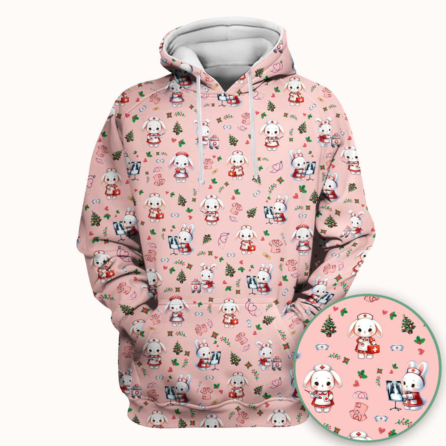 Cute Bunny Scrub Top for Nurse - Adorable Christmas Rabbit Shirt - Funny Holiday Medical Shirt Gift for Women RN LPN CNA